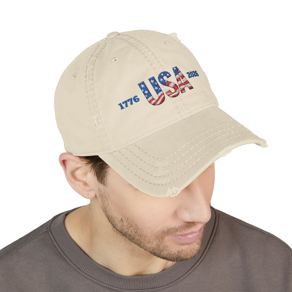 920 - Hat USA 1776 - 2026 Distressed Embroidered 'Riverdown' Dad Hat – Vintage Washed Baseball Cap