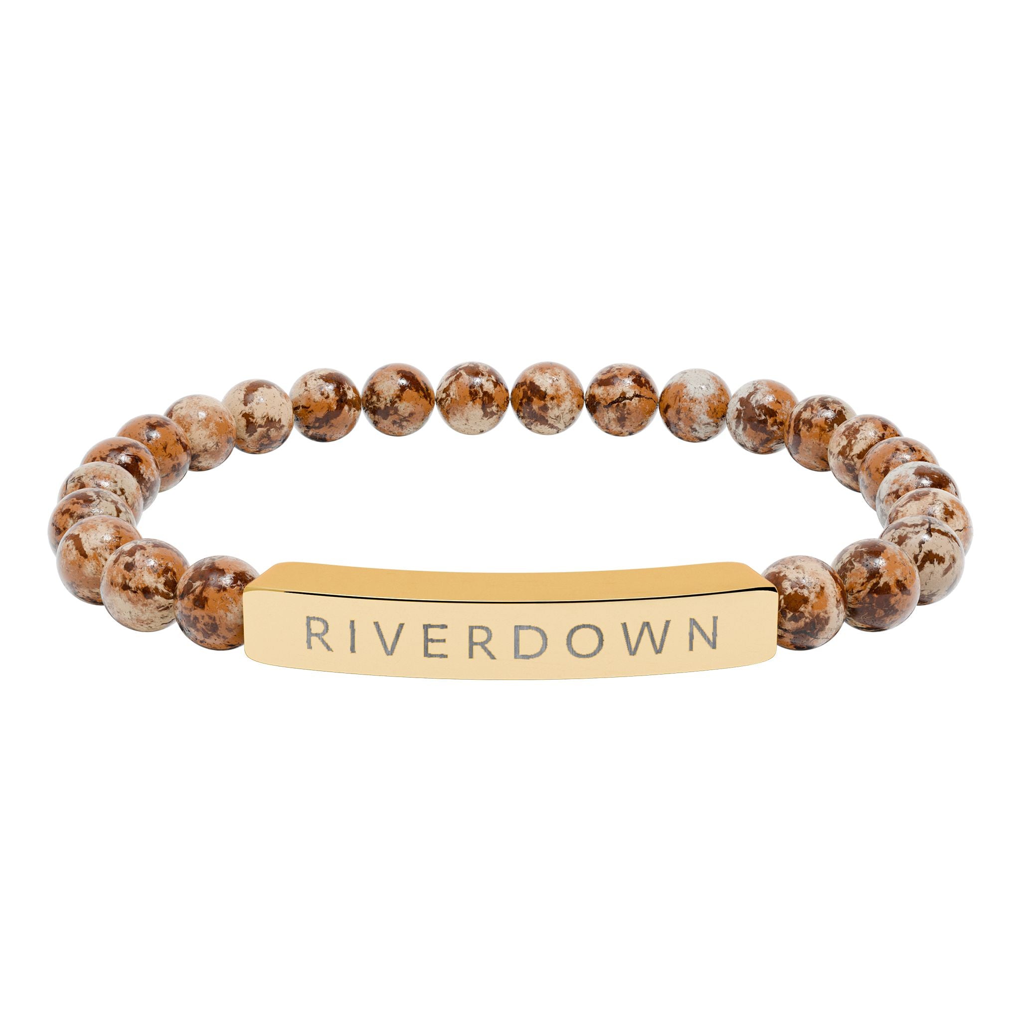 927 - Engraved Natural Stone Stretch Bar Bracelet — Personalized Riverdown Bead Bracelet