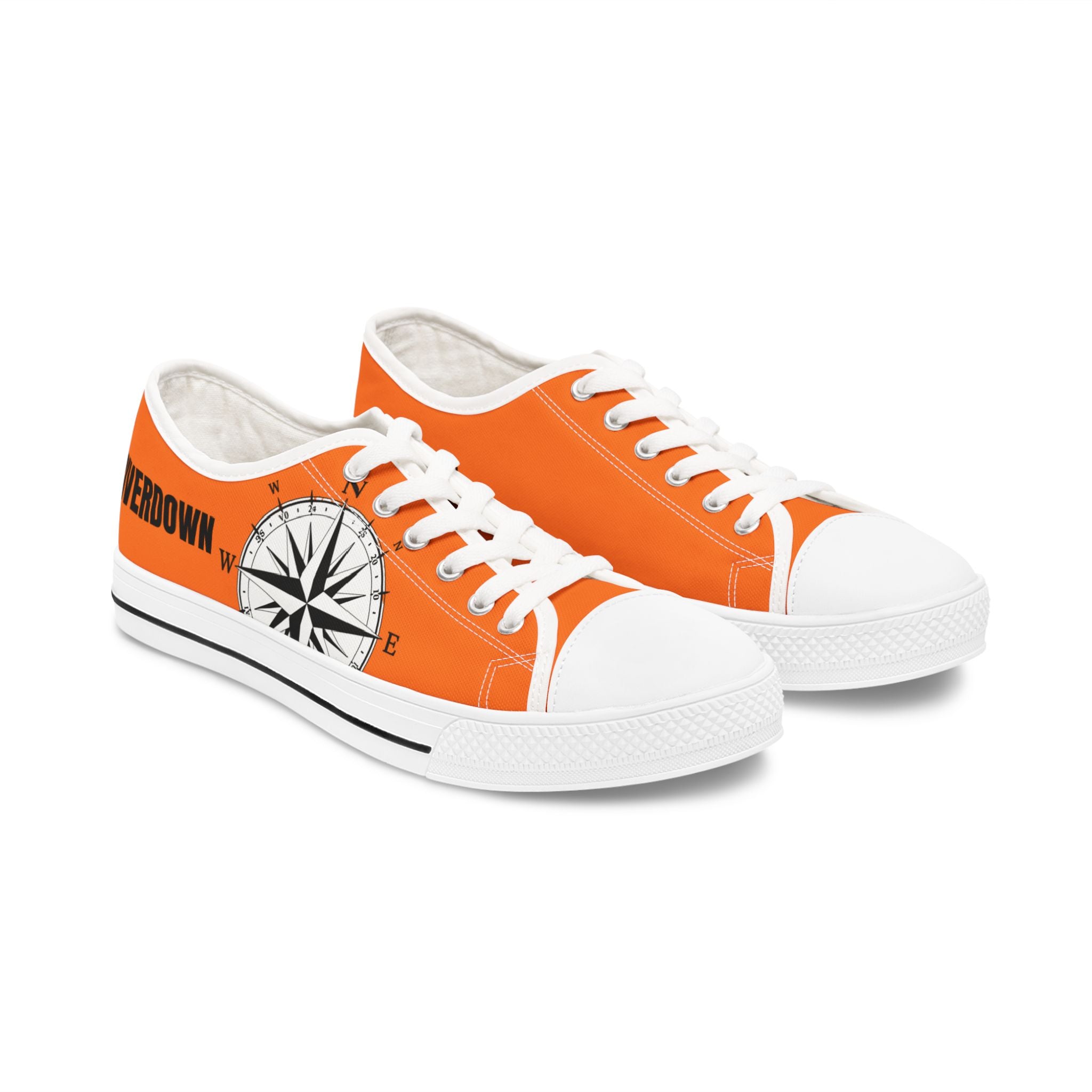 81 - Women’s Compass Low Top Sneakers — Nautical Compass Graphic Casual Canvas Shoes