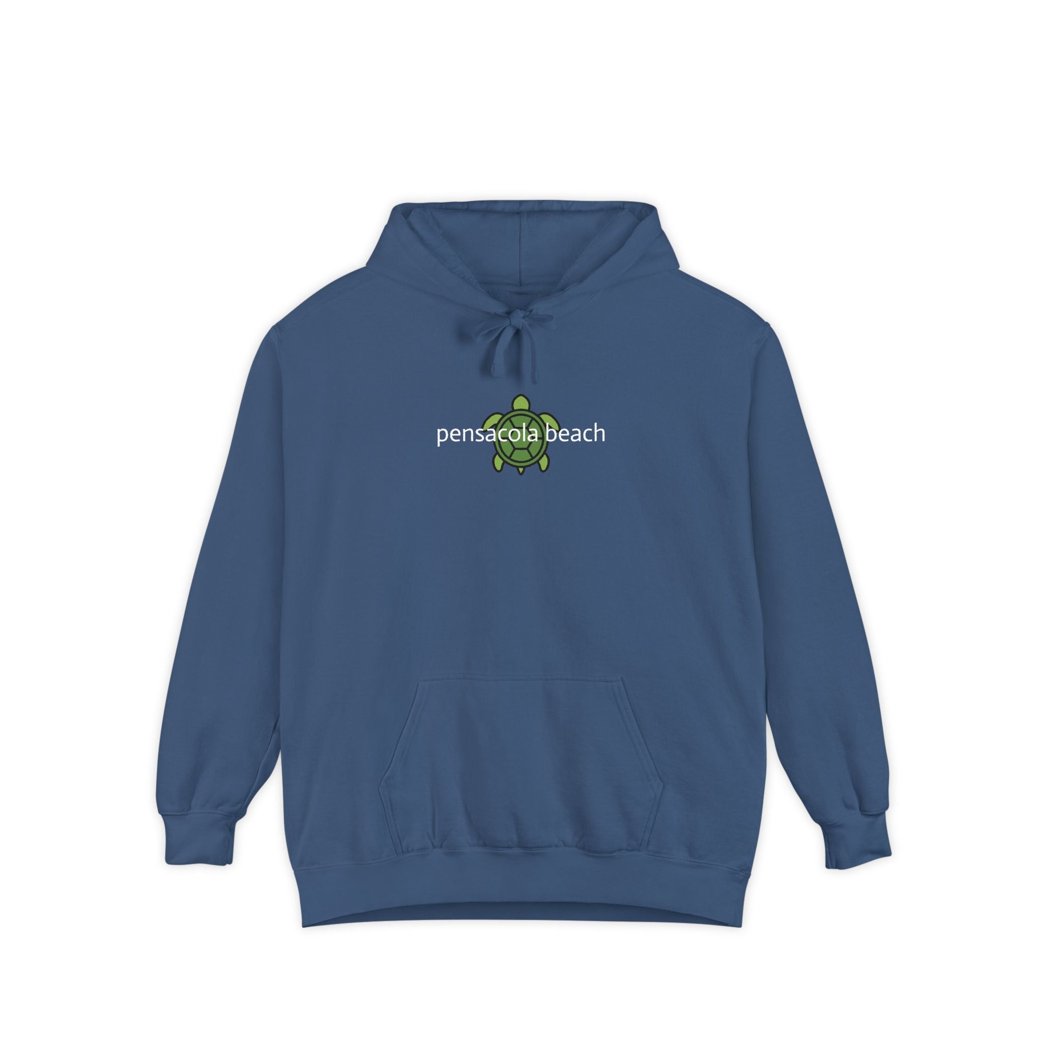 934 - Embroidered Pensacola Beach Sea Turtle Logo Hoodie — Soft Garment-Dyed Graphic Hoodie