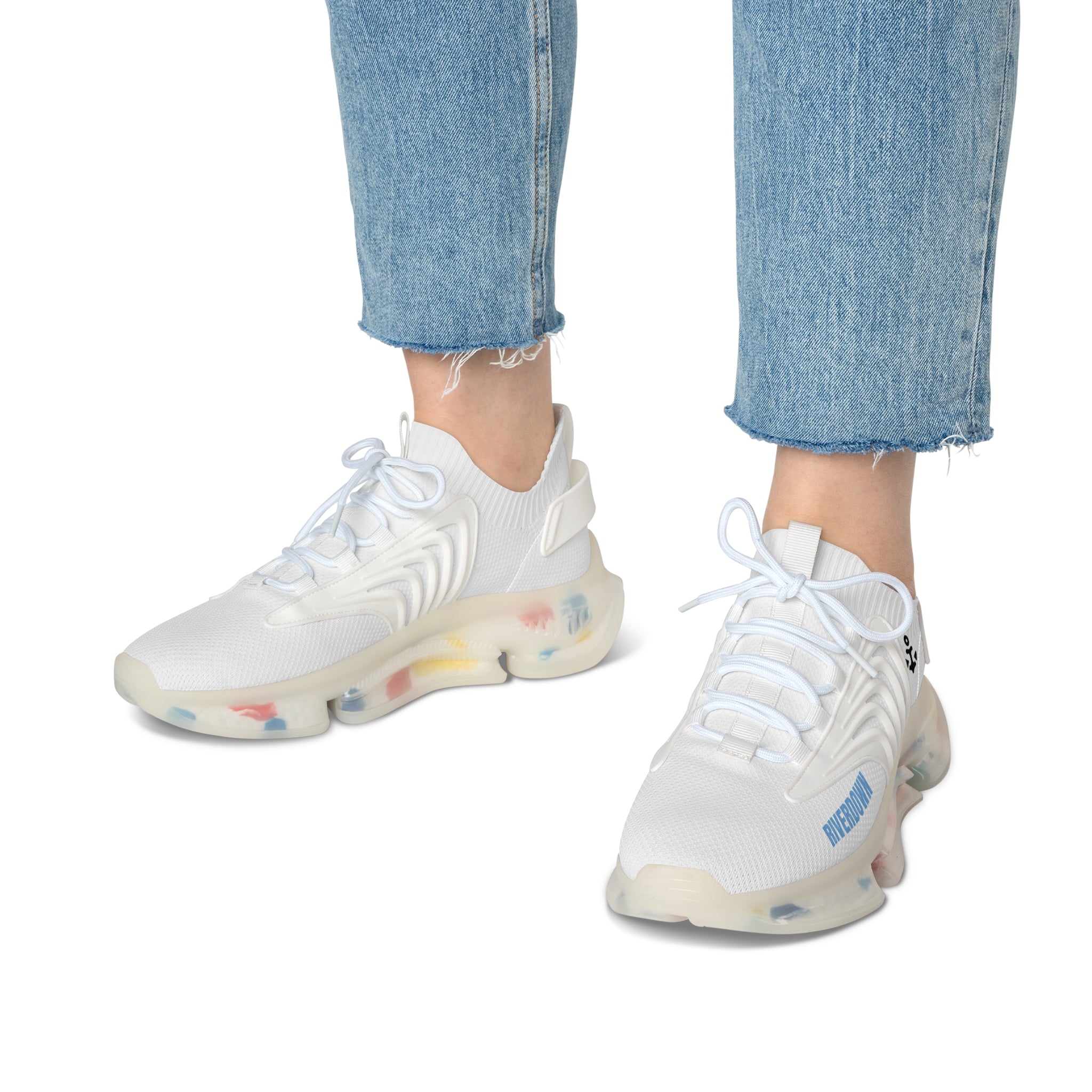 81 - Women’s White Mesh Sneakers – Lightweight Breathable Athletic Shoes with Color-Accent Sole