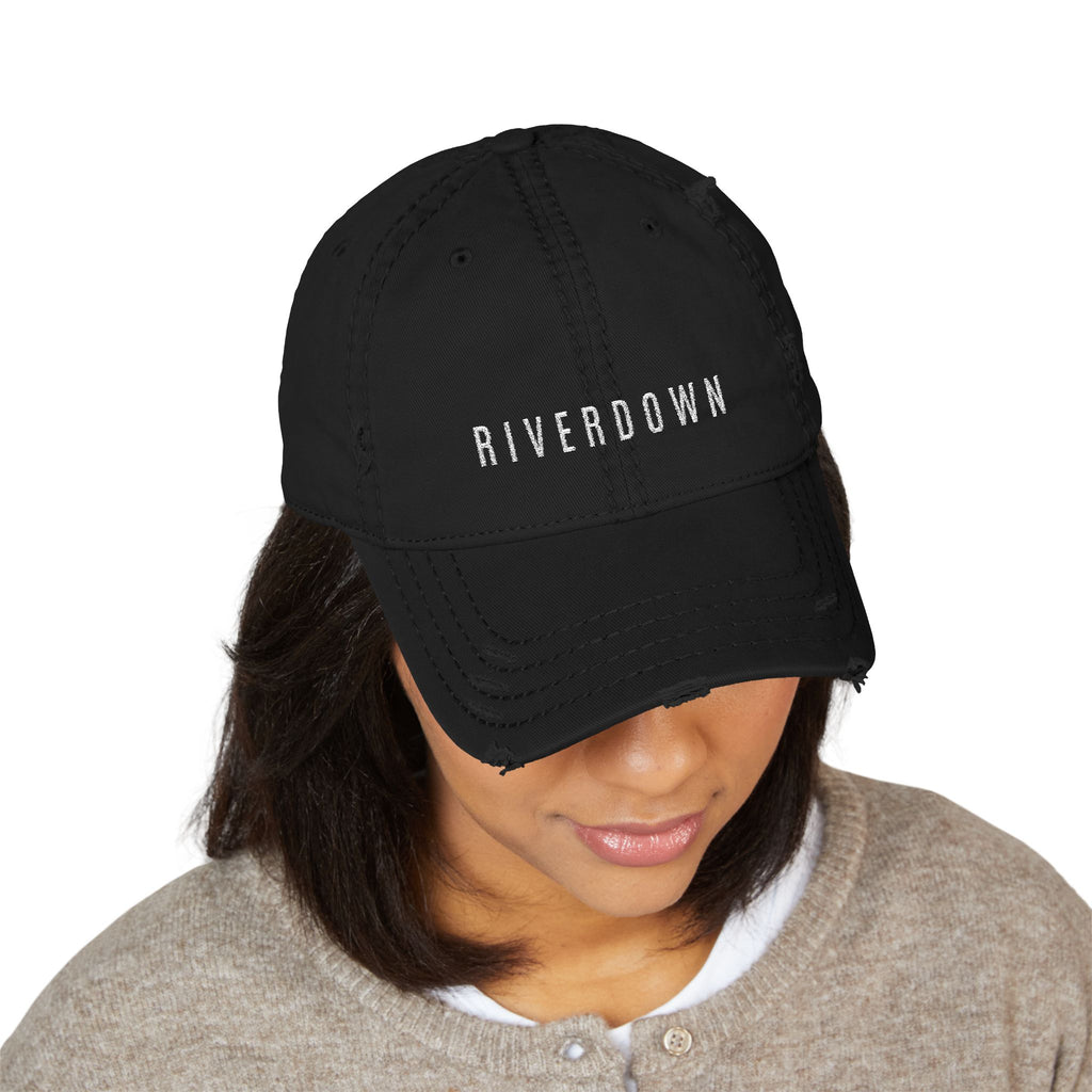 92 - Riverdown Embroidered Distressed Dad Hat - Embroidered Vintage Beach Cap