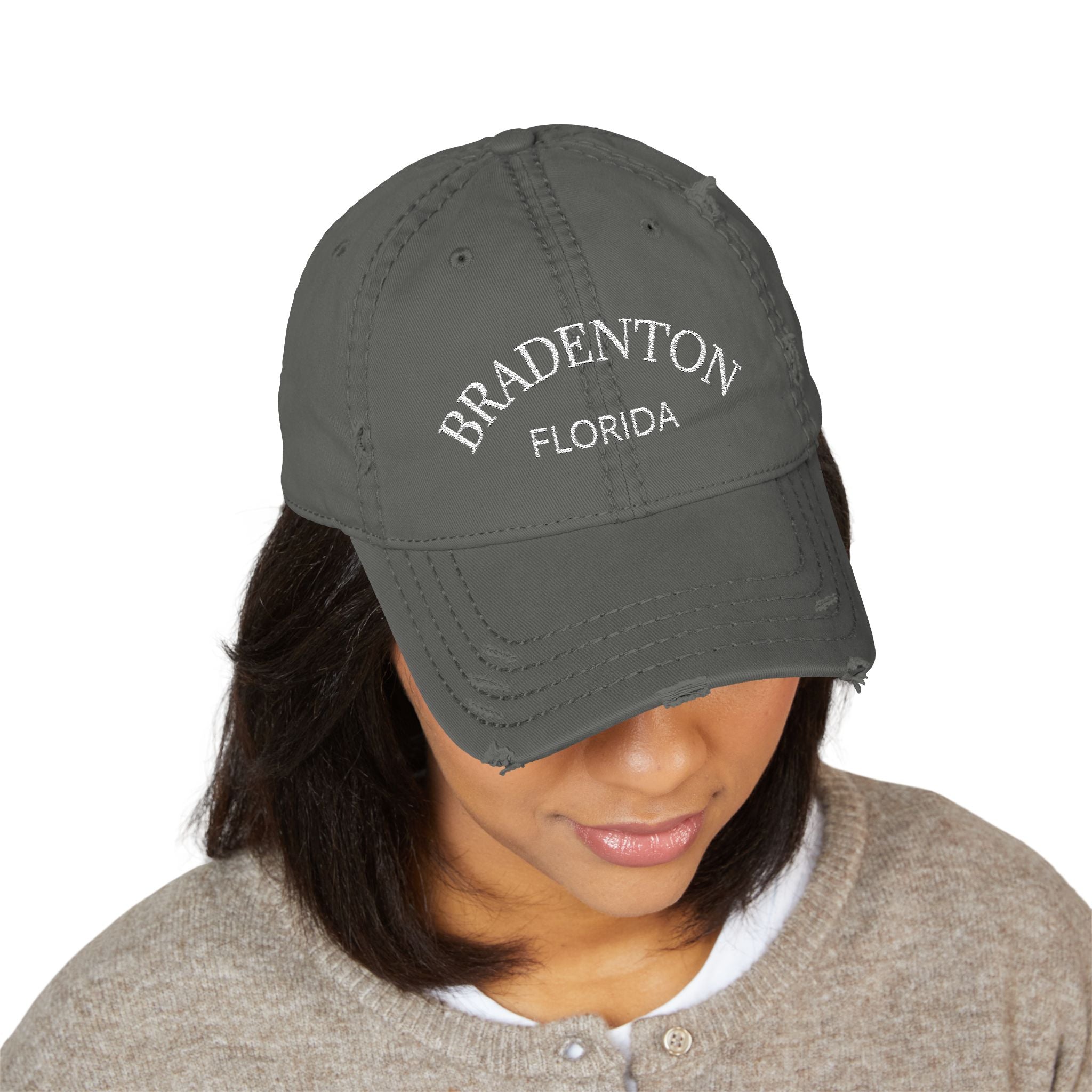 92 - Bradenton Florida Embroidered Distressed Dad Hat - Embroidered Vintage Beach Cap