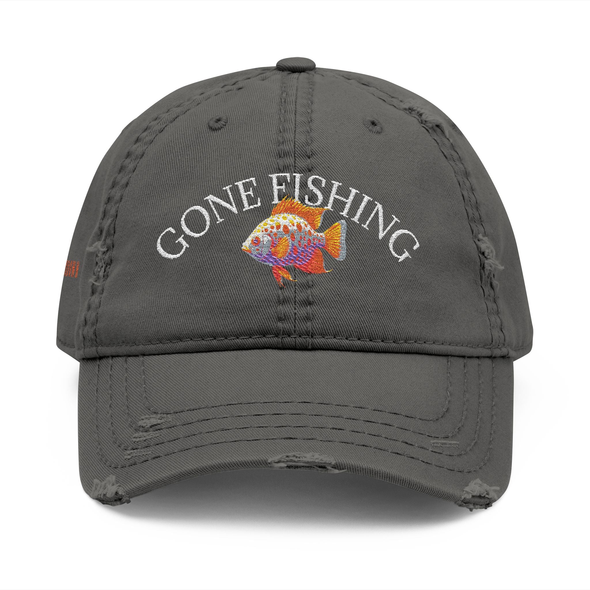 92 - Gone Fishing Embroidered Distressed Dad Hat - Embroidered Vintage Beach Cap