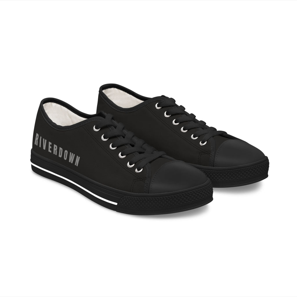 81 - Women's Night Low Top Sneakers — Minimal White Canvas Sneakers with 'RIVERDOWN' Side Text