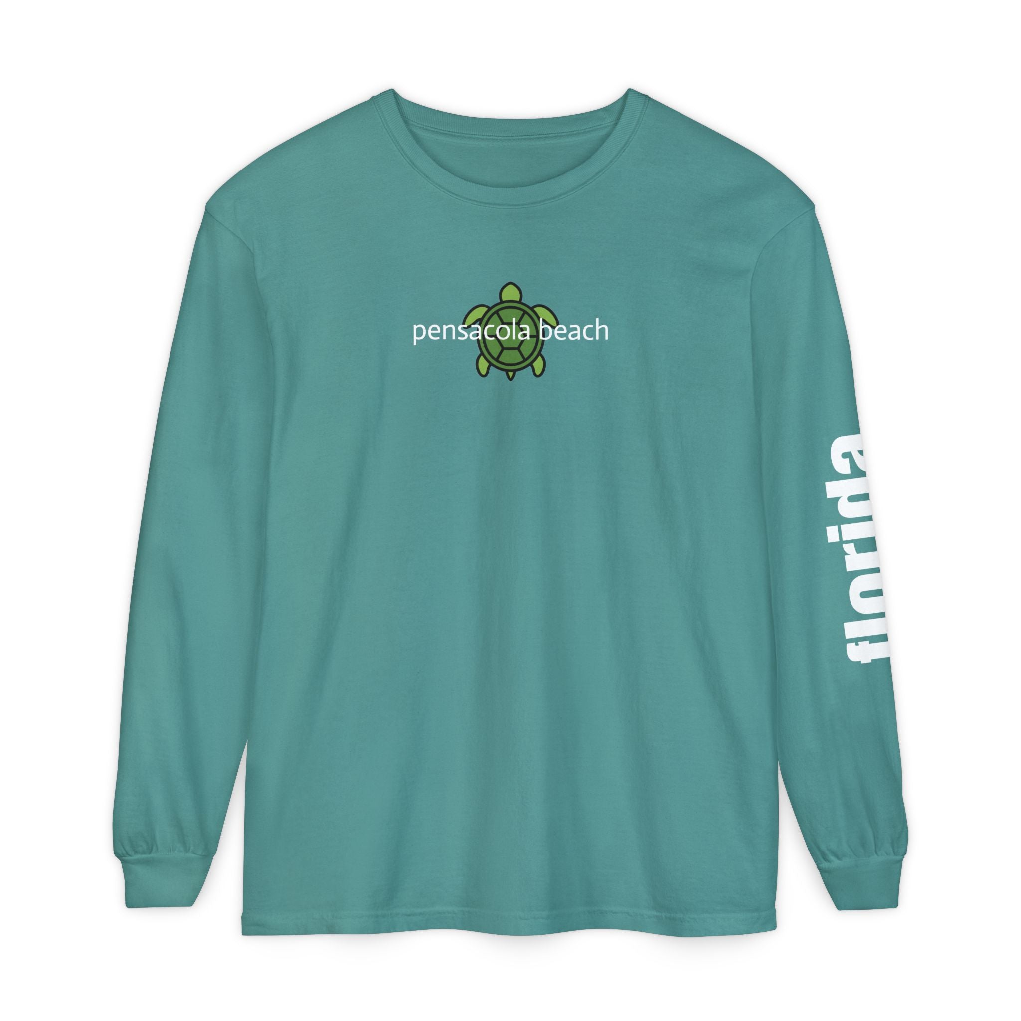 932 - Long Sleeve Tee Pensacola Beach Multi Colors Sea Turtle — Florida Sleeve Graphic