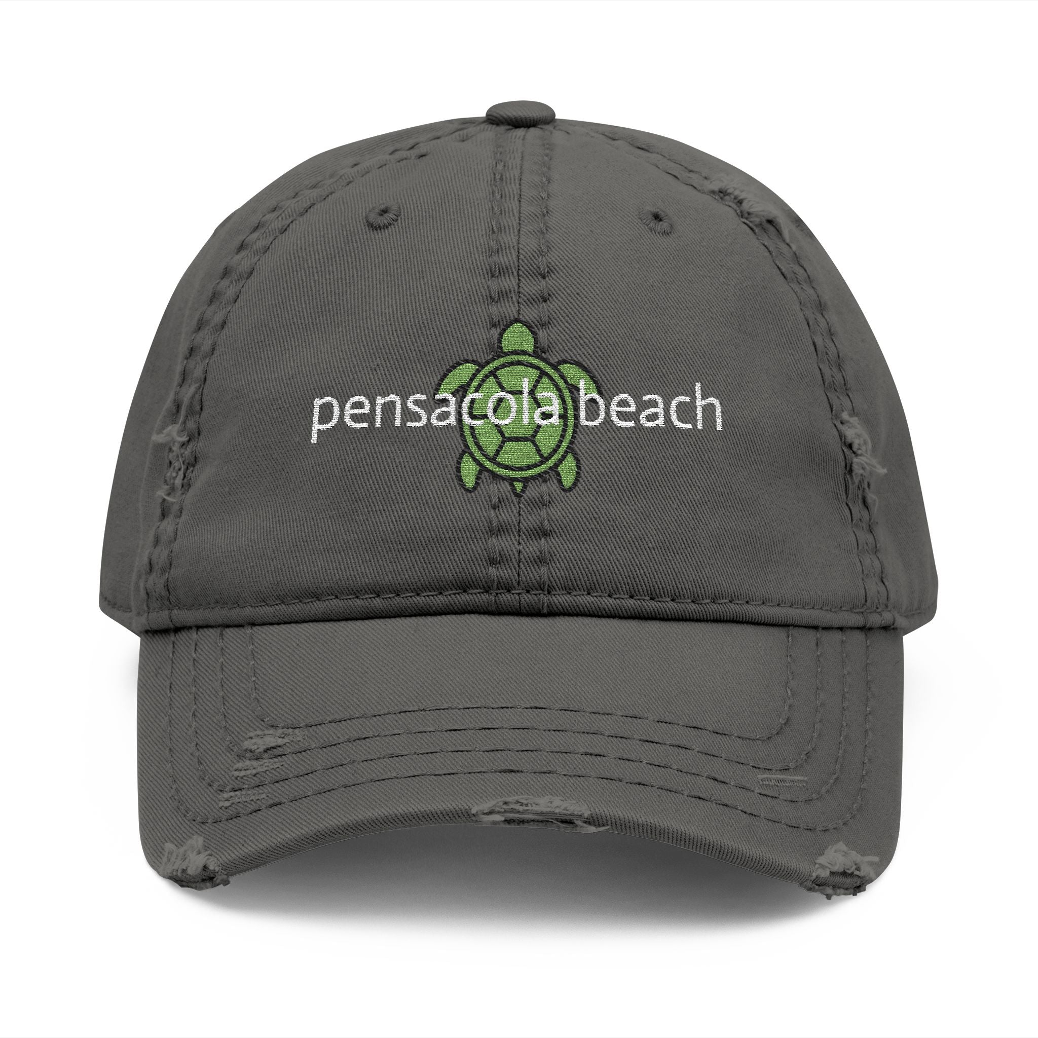935 - Pensacola Beach Sea Turtle Embroidered Distressed Dad Hat - Embroidered Vintage Beach Cap