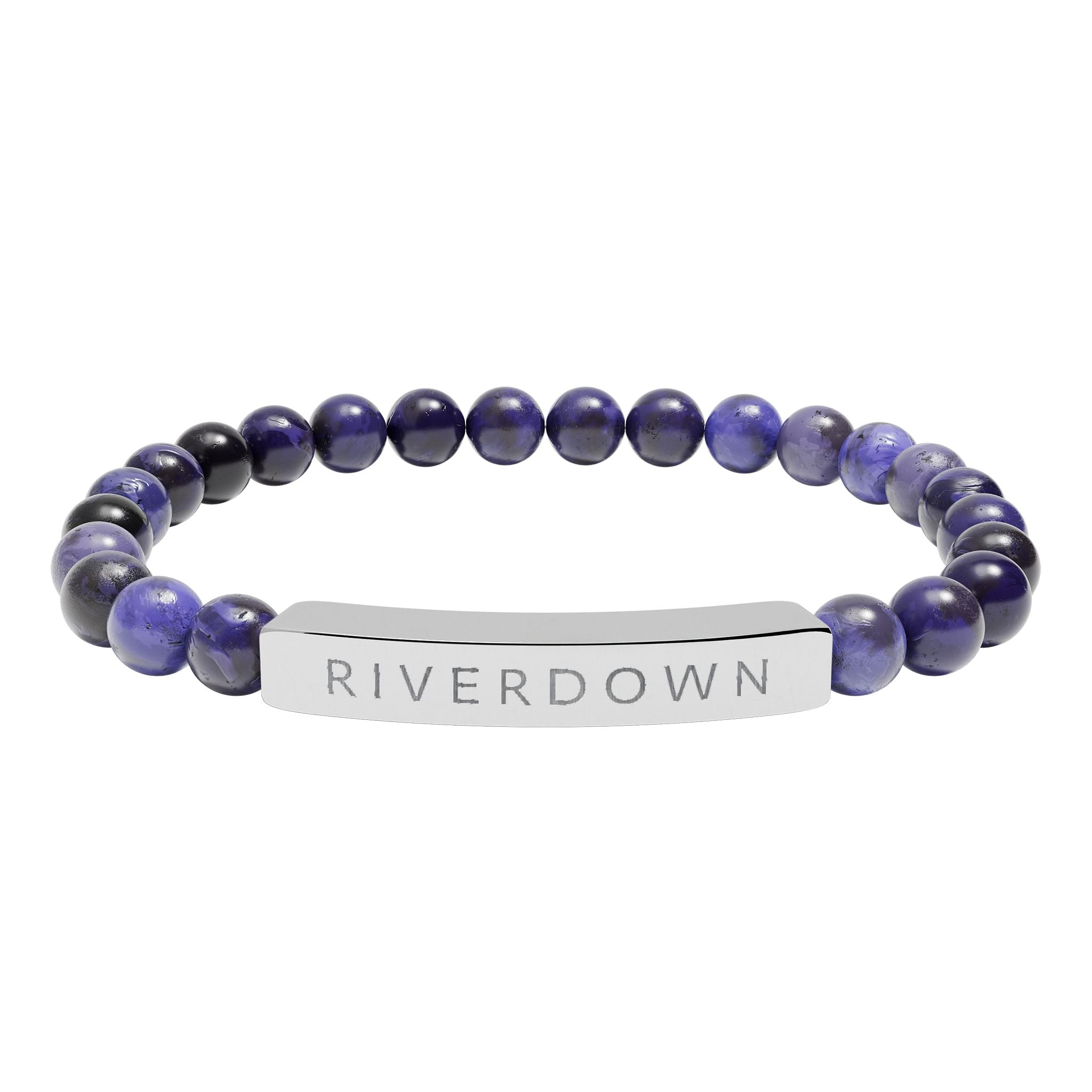927 - Engraved Natural Stone Stretch Bar Bracelet — Personalized Riverdown Bead Bracelet