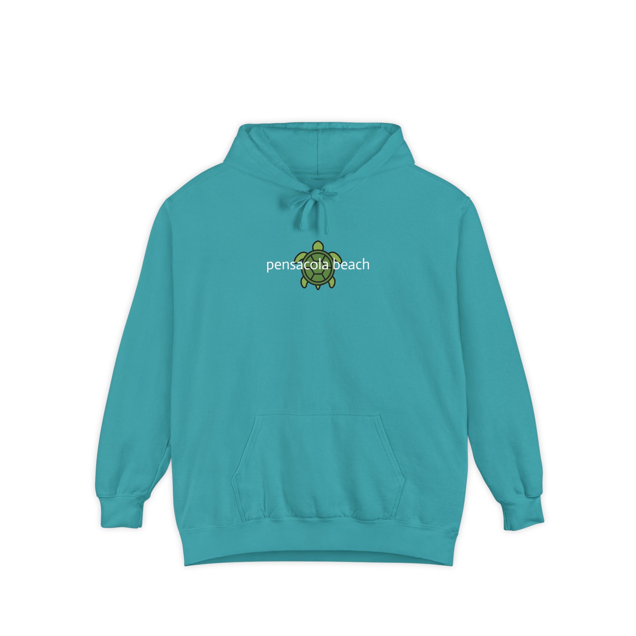 934 - Embroidered Pensacola Beach Sea Turtle Logo Hoodie — Soft Garment-Dyed Graphic Hoodie