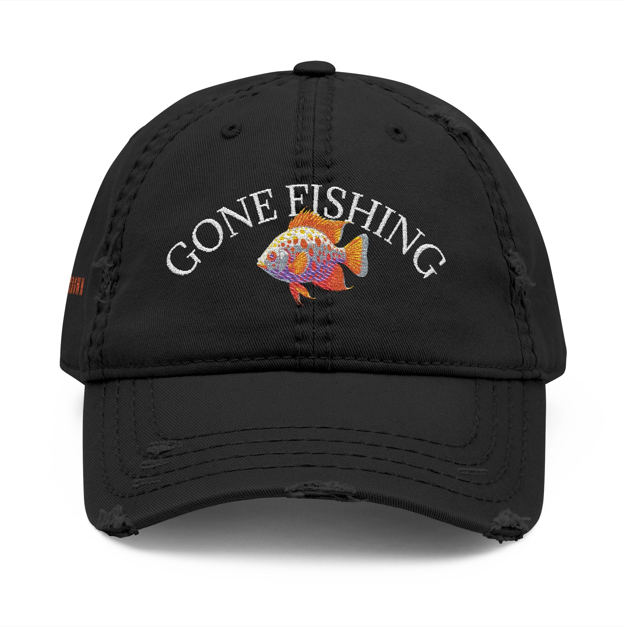 92 - Gone Fishing Embroidered Distressed Dad Hat - Embroidered Vintage Beach Cap