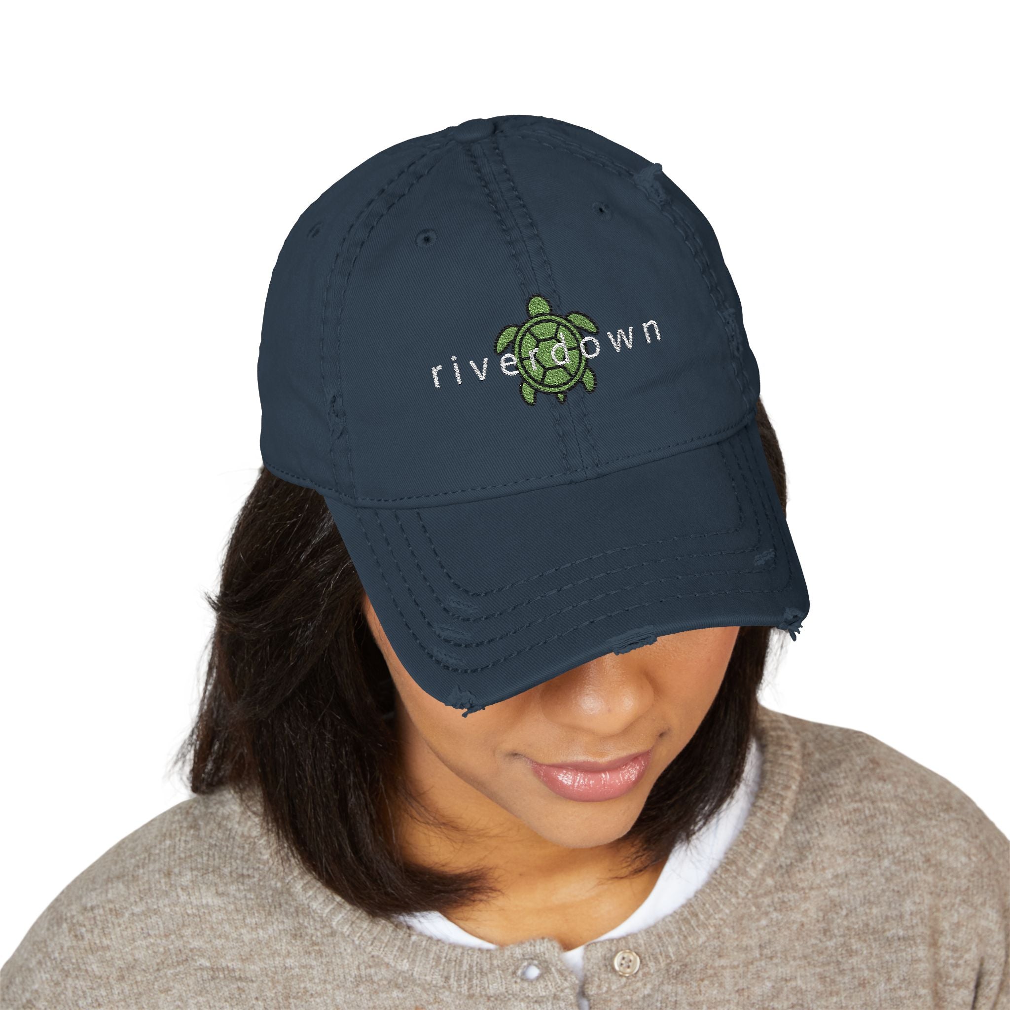 92 - Hat Multi Colors Sea Turtle Distressed Embroidered 'Riverdown' Dad Hat – Vintage Washed Baseball Cap