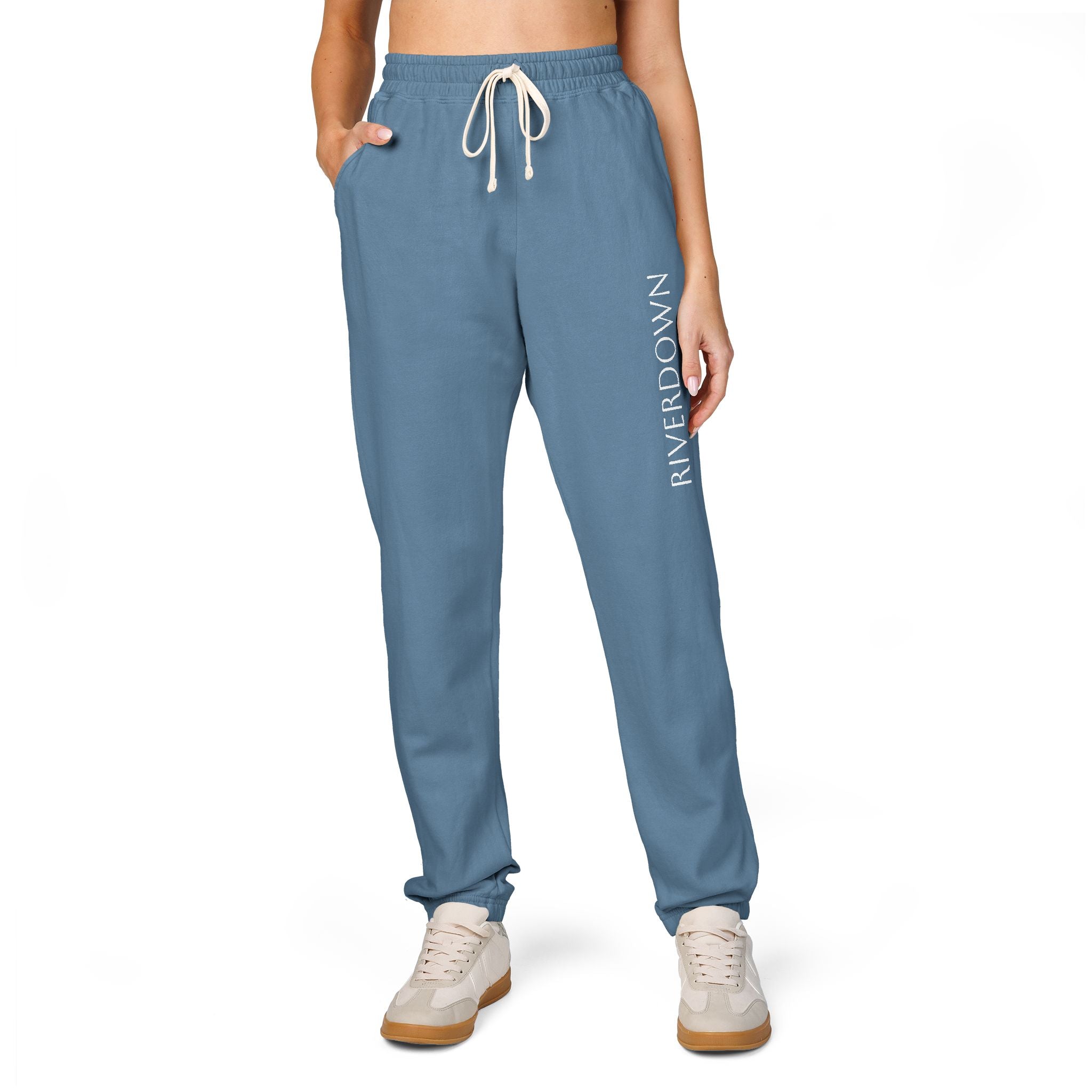 6 - Pants Sweats Vertical Script Multi Colors Joggers — Cozy Garment-Dyed Fleece Sweatpants with Side Text