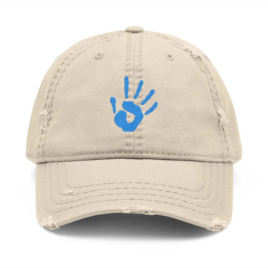 92 - Handprint Embroidered Distressed Dad Hat - Embroidered Vintage Beach Cap
