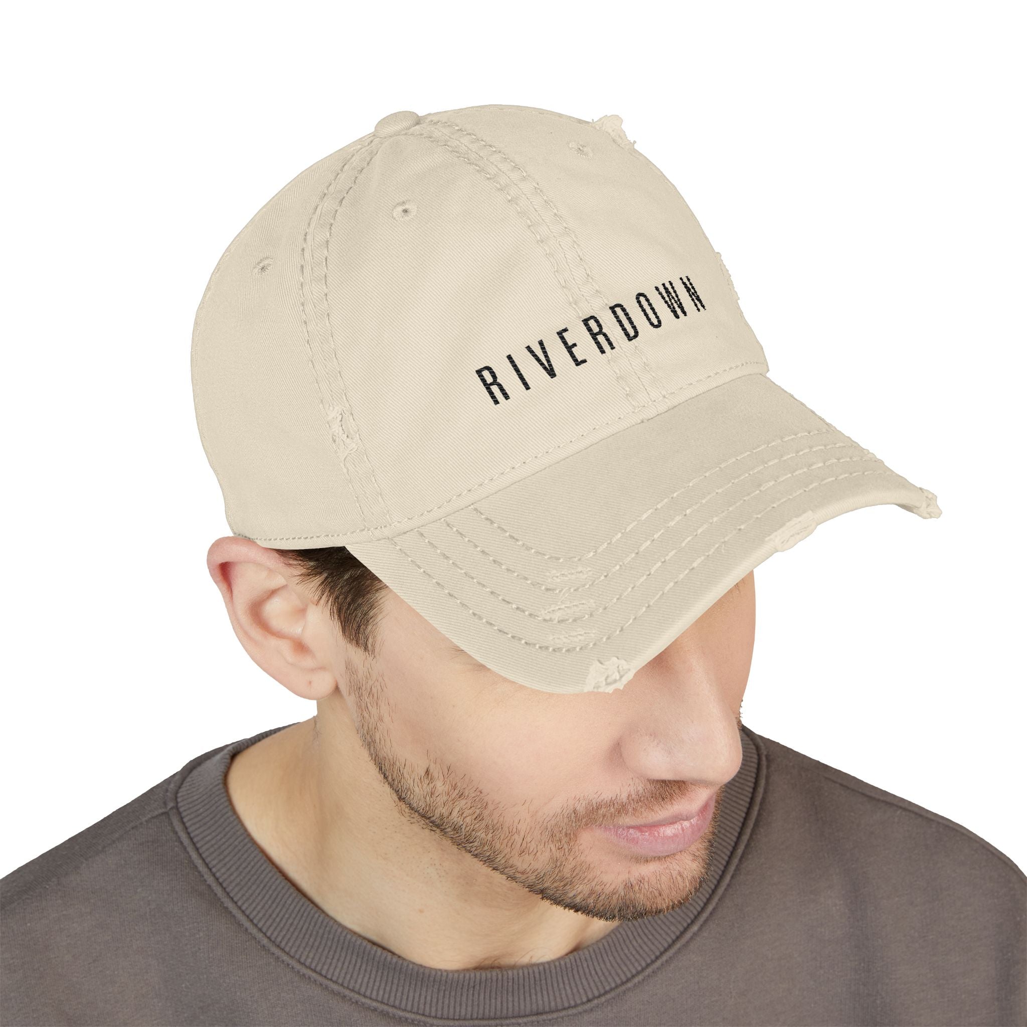 92 - Riverdown Embroidered Distressed Dad Hat - Embroidered Vintage Beach Cap