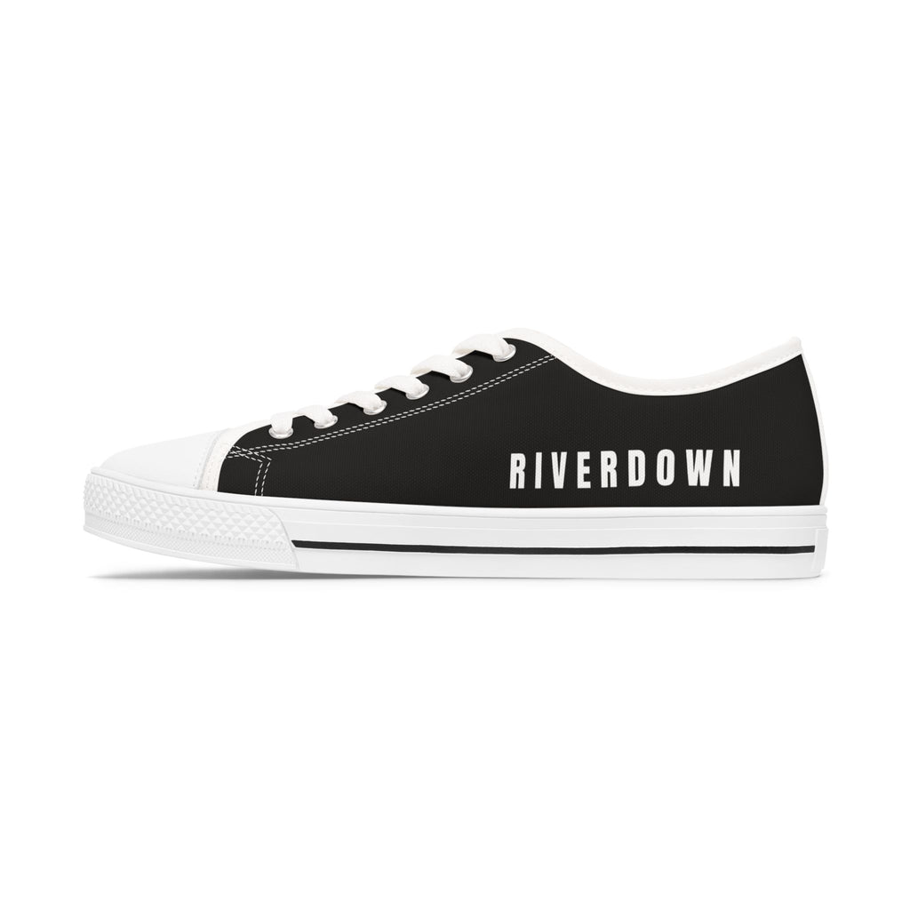 81 - Women's Night Low Top Sneakers — Minimal White Canvas Sneakers with 'RIVERDOWN' Side Text