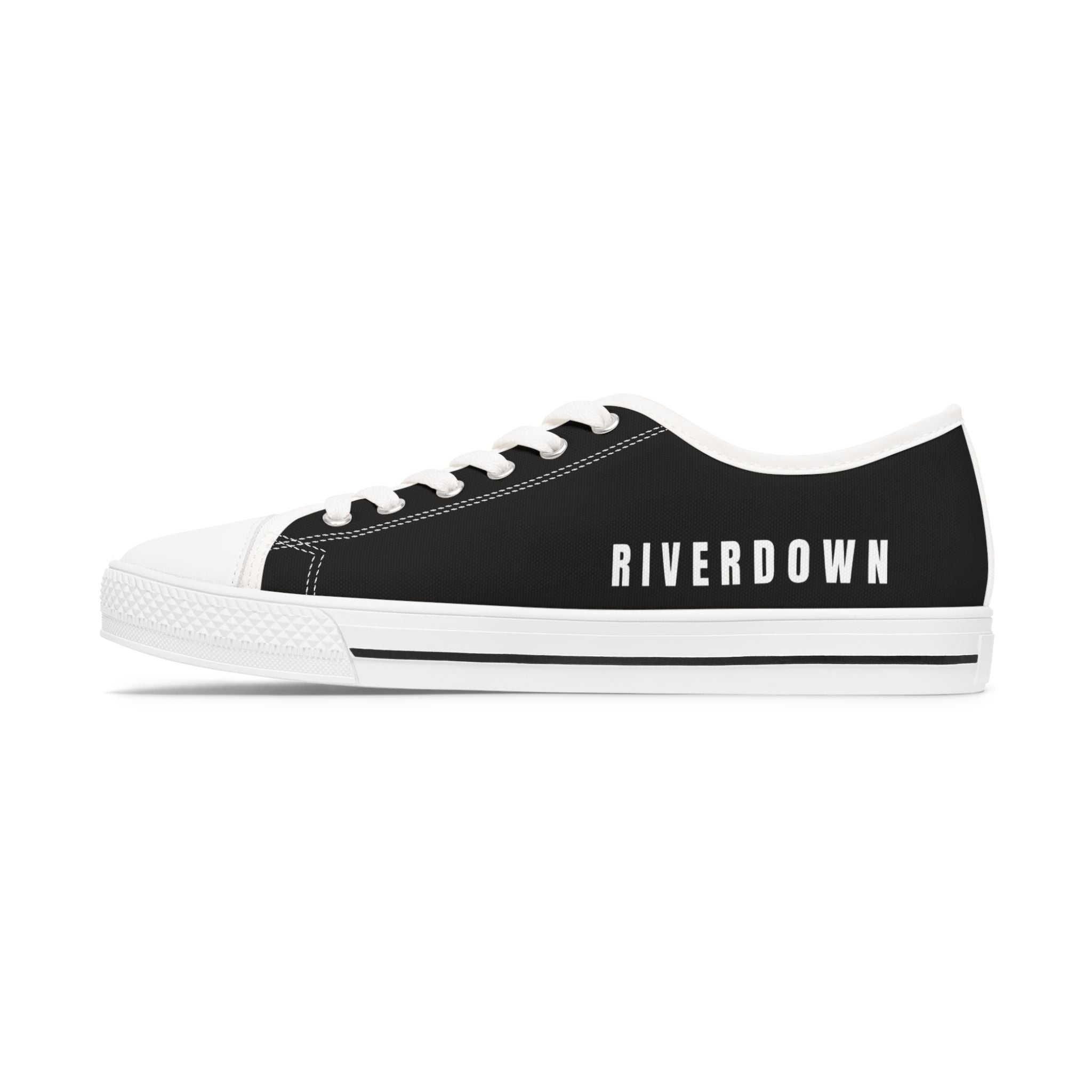 81 - Women's Night Low Top Sneakers — Minimal White Canvas Sneakers with 'RIVERDOWN' Side Text