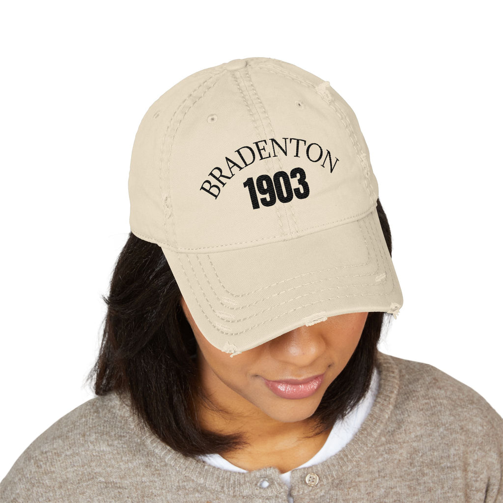 92 - 1903 Bradenton Embroidered Distressed Dad Hat - Embroidered Vintage Beach Cap
