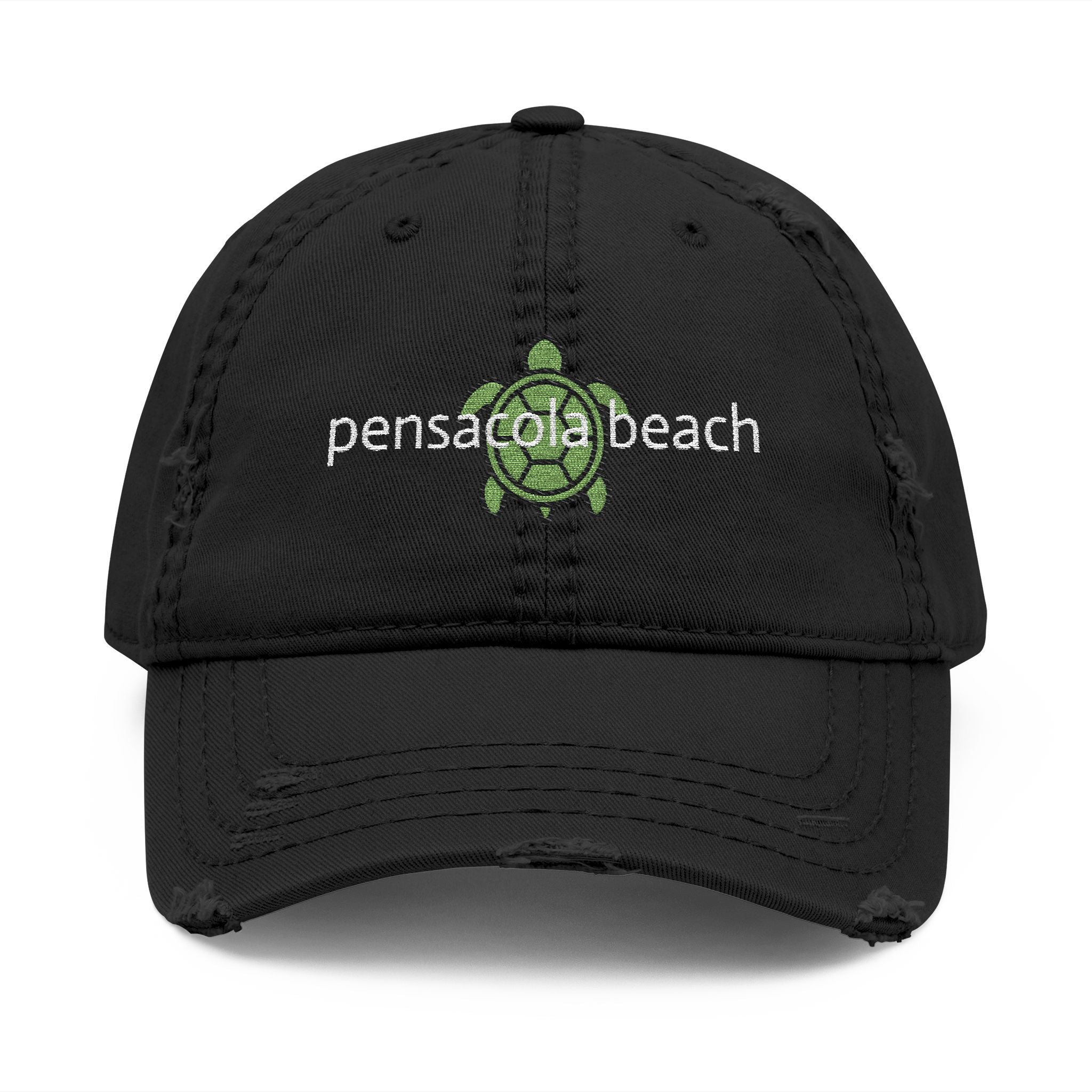 935 - Pensacola Beach Sea Turtle Embroidered Distressed Dad Hat - Embroidered Vintage Beach Cap