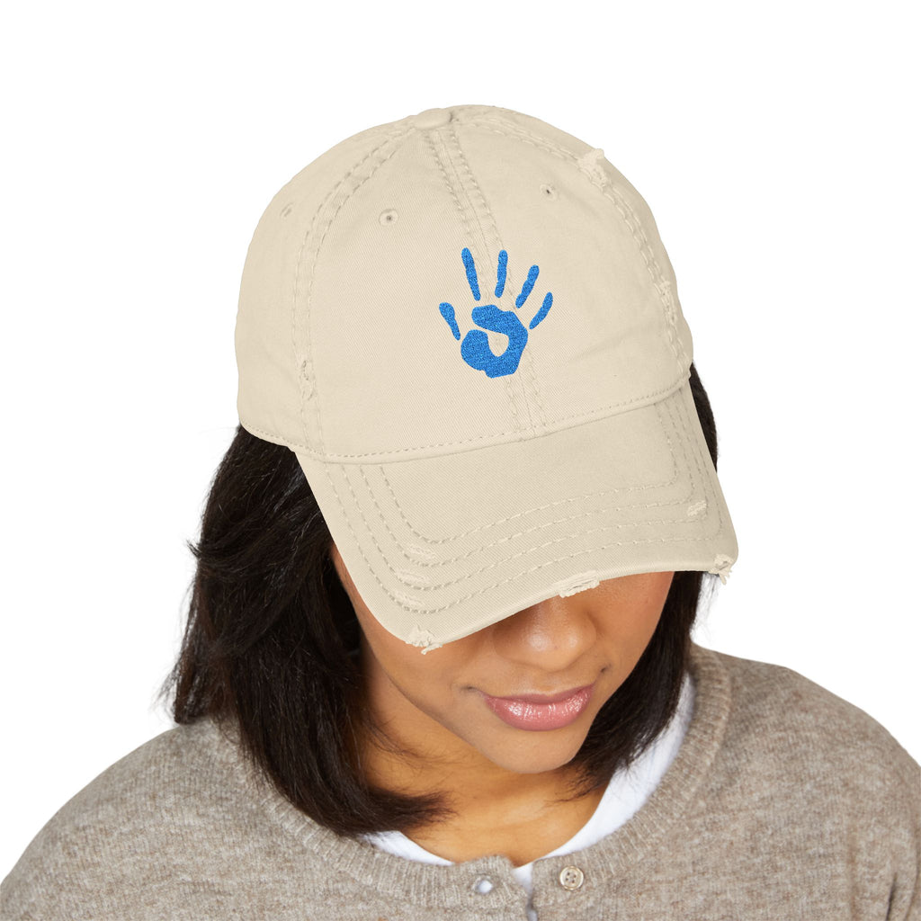92 - Handprint Embroidered Distressed Dad Hat - Embroidered Vintage Beach Cap