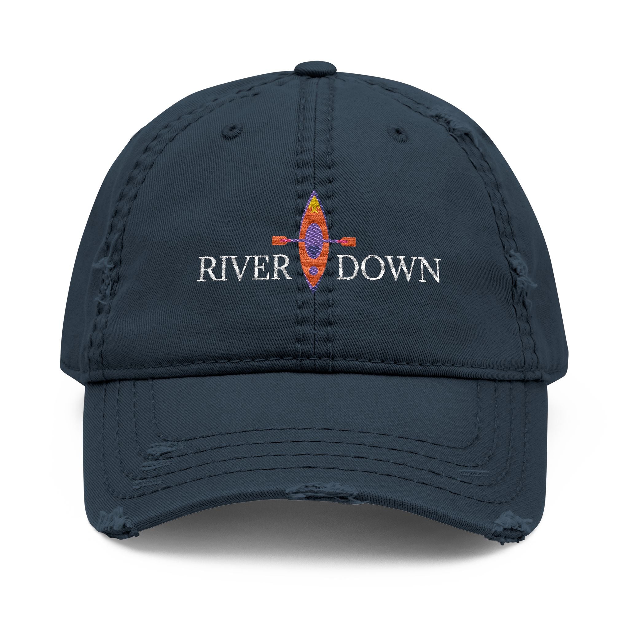 920 - Hat Multi Colors Kayak Distressed Embroidered 'Riverdown' Dad Hat – Vintage Washed Baseball Cap