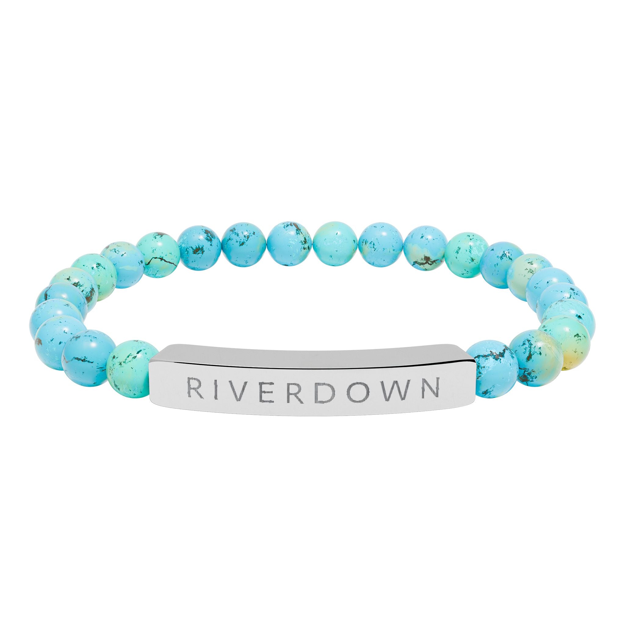 927 - Engraved Natural Stone Stretch Bar Bracelet — Personalized Riverdown Bead Bracelet