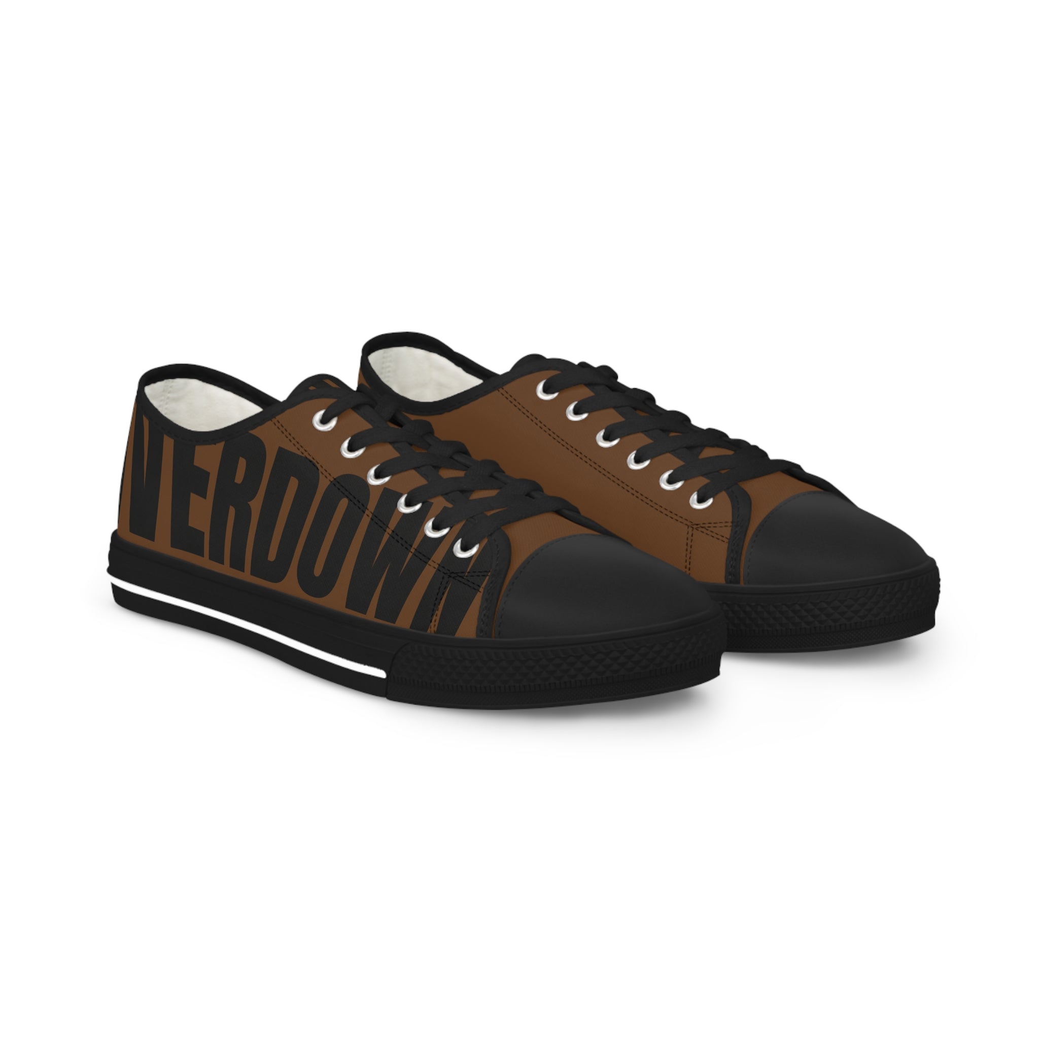 81 - Men's Brown Low Top Sneakers — Black & White Graphic Canvas