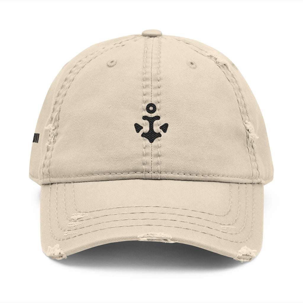 92 -Distressed Anchor Embroidered Dad Hat — Vintage Nautical Baseball Cap