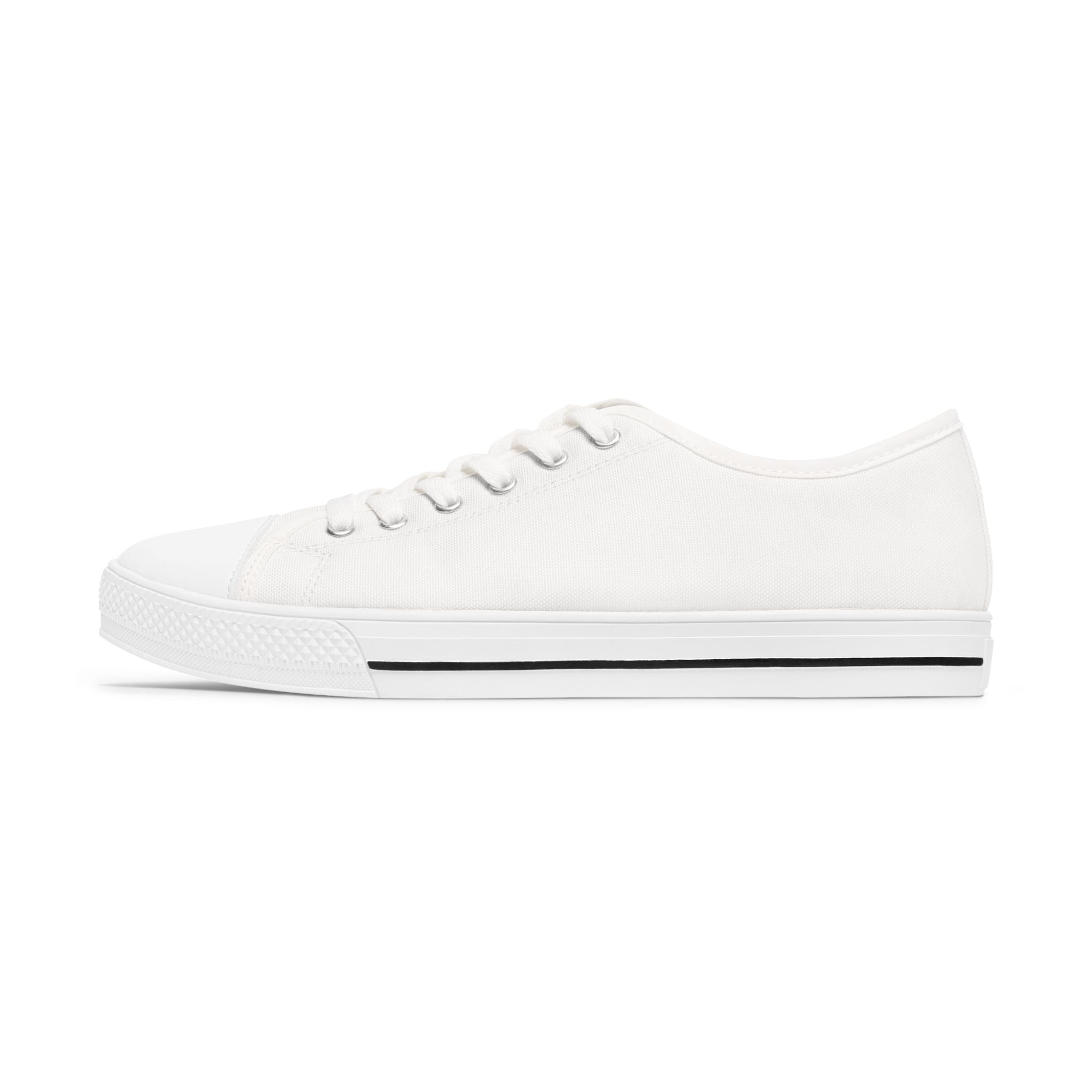 81 - Women’s White Low Top Sneakers — Casual Women's Canvas Shoes with Black Logo Accent