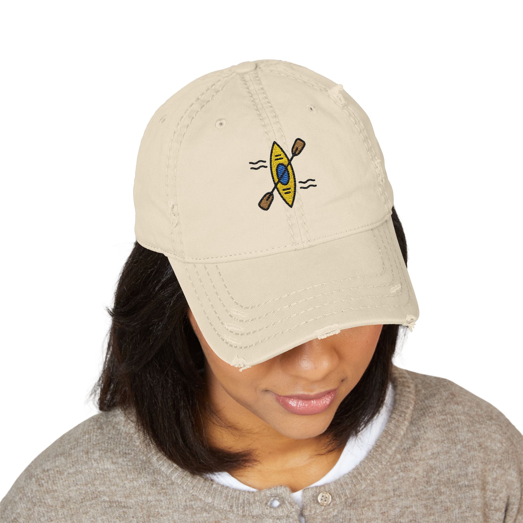 92 - Kayak Embroidered Distressed Dad Hat - Embroidered Vintage Beach Cap