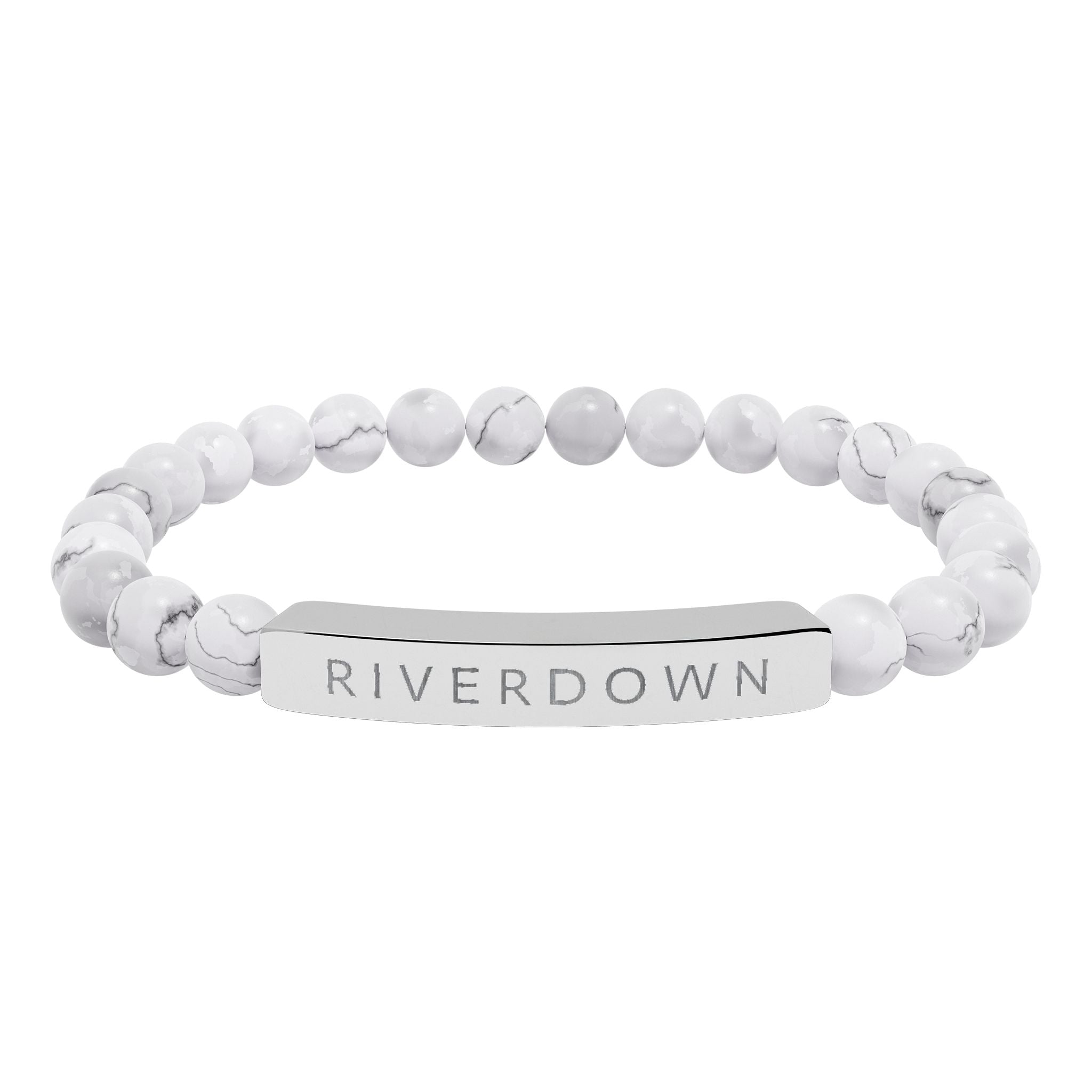 927 - Engraved Natural Stone Stretch Bar Bracelet — Personalized Riverdown Bead Bracelet