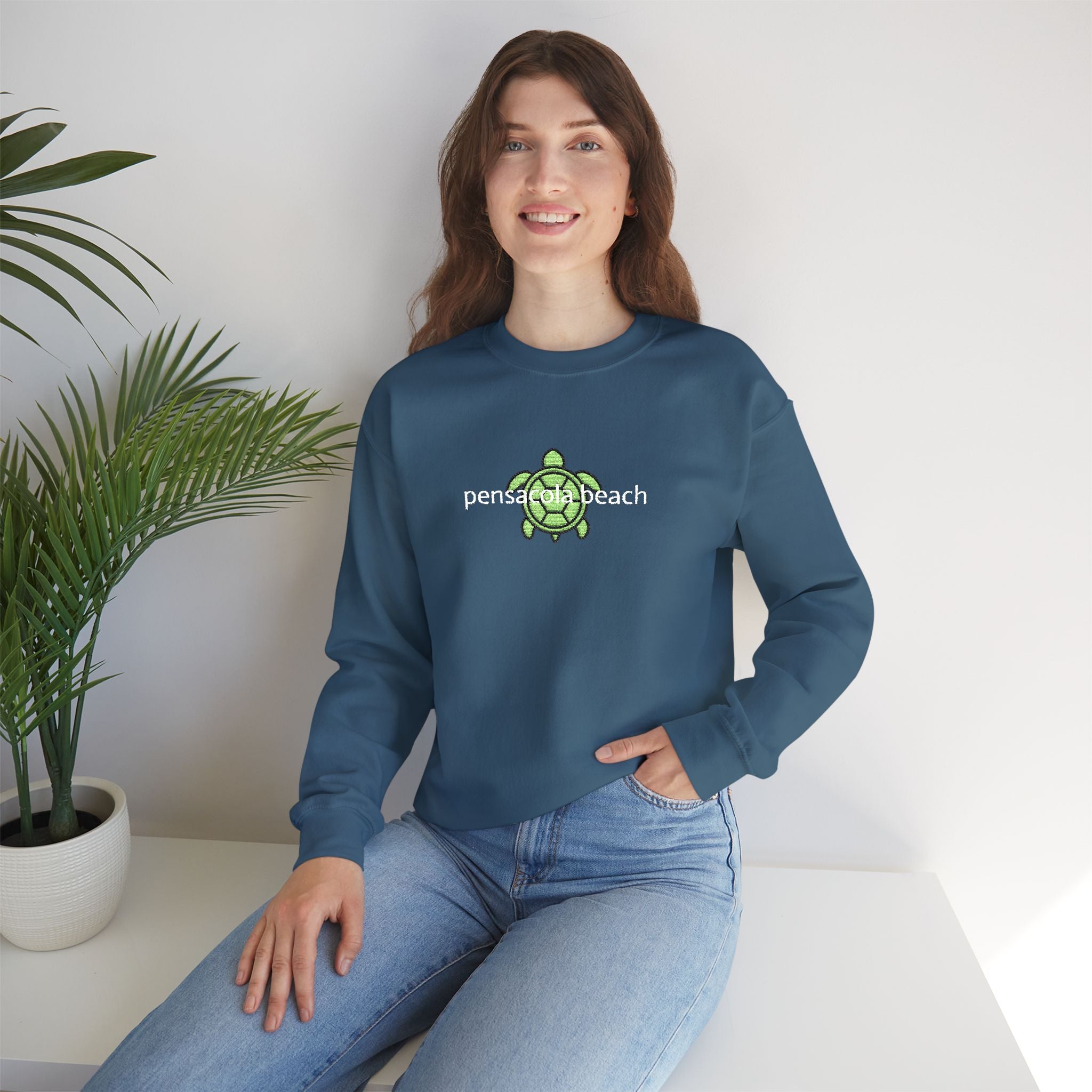 933 - Crewneck Embroidered Pensacola Beach Sweatshirt —Anchor  'Riverdown' Anchor Logo Minimalist Nautical Pullover