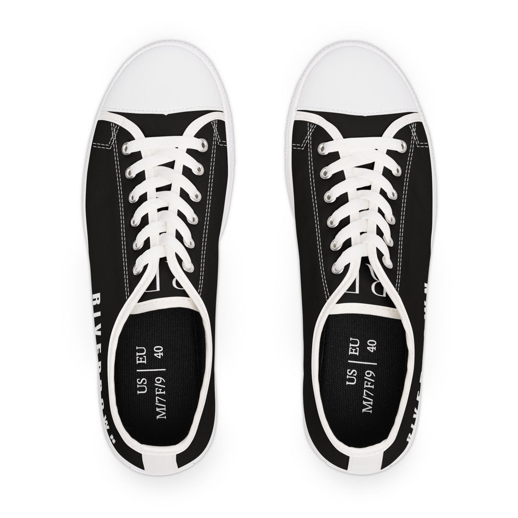 81 - Women's Night Low Top Sneakers — Minimal White Canvas Sneakers with 'RIVERDOWN' Side Text