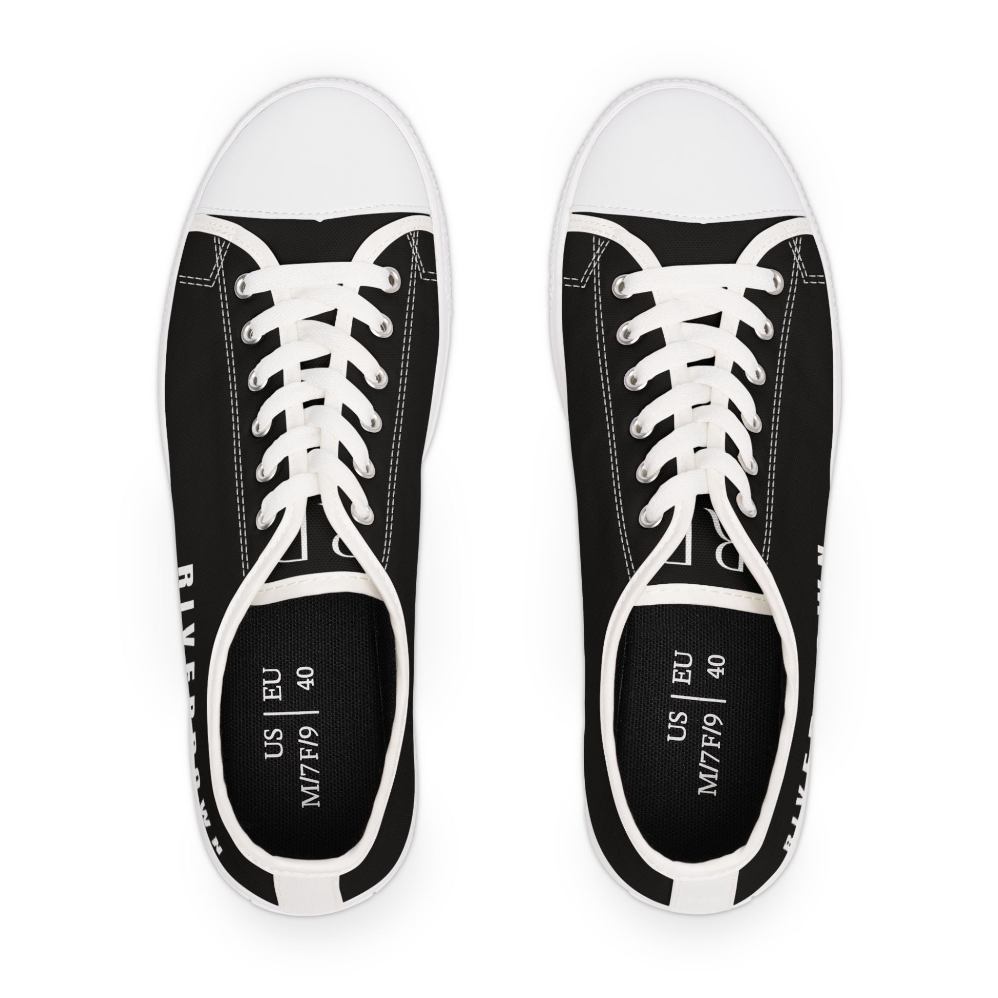 81 - Women's Night Low Top Sneakers — Minimal White Canvas Sneakers with 'RIVERDOWN' Side Text