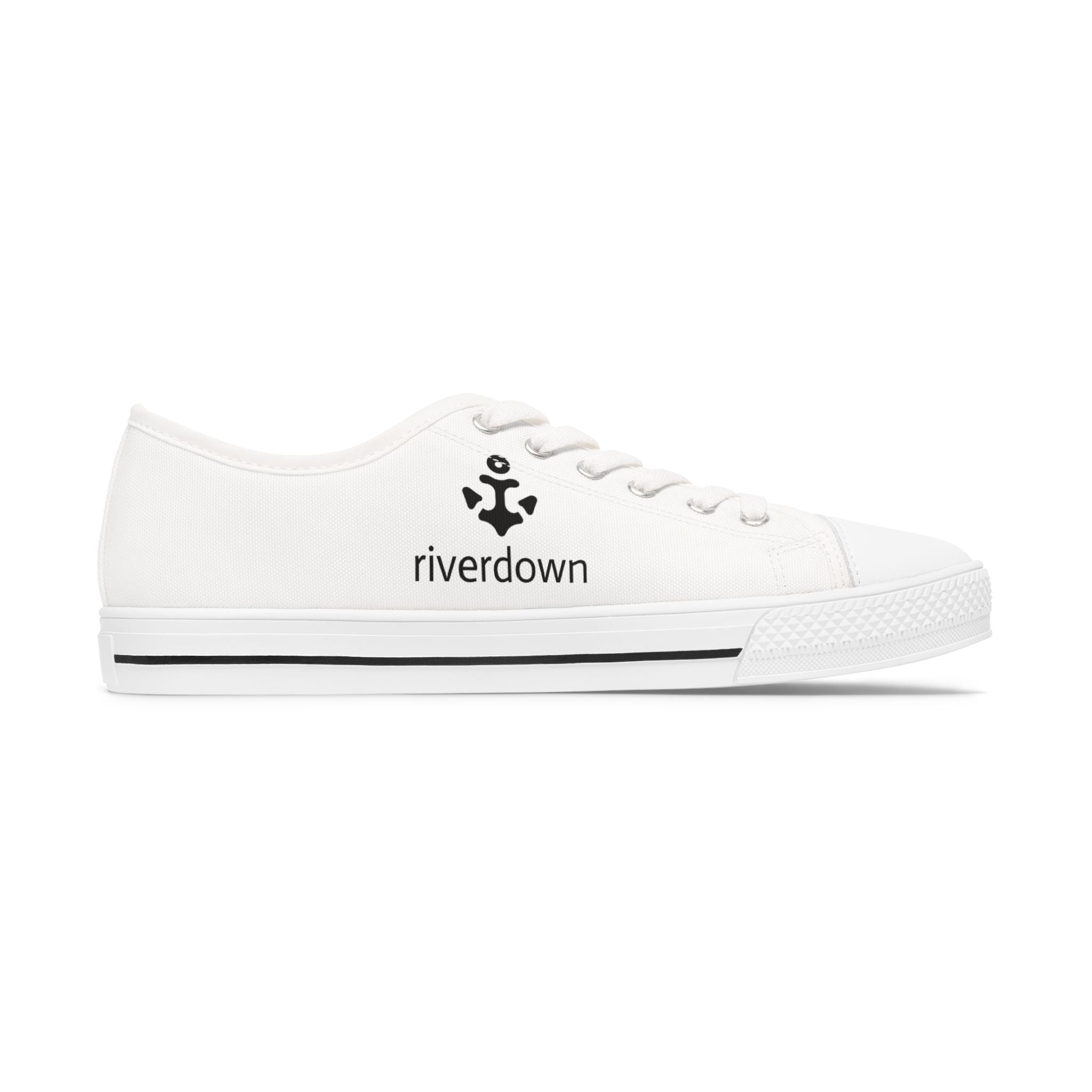81 - Women's Sailing Anchor - Low Top Sneakers — Minimal White Canvas Shoes with Small Side Logo