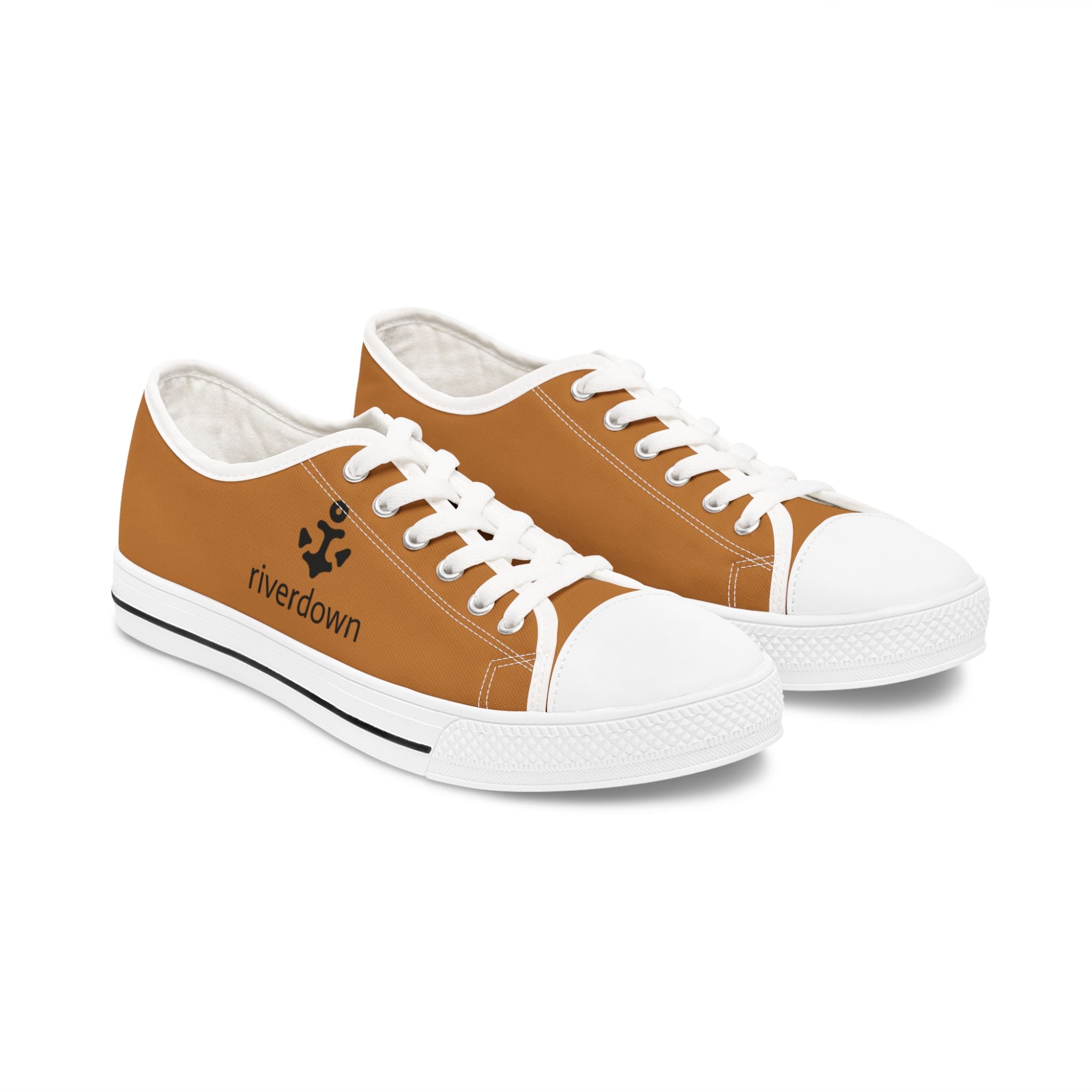 81 - Women's Sailing Anchor - Low Top Sneakers — Minimal White Canvas Shoes with Small Side Logo