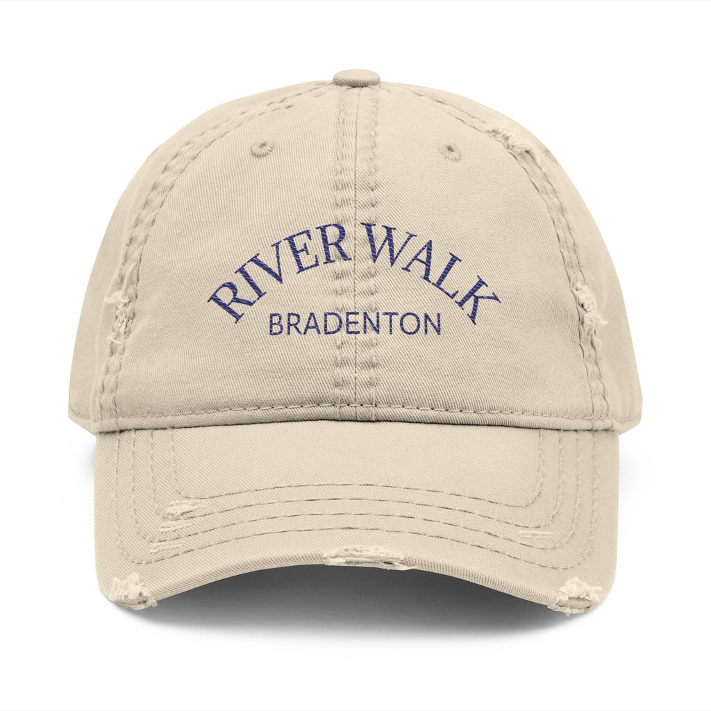 92 - River Walk Distressed Embroidered "River Walk Bradenton" Dad Hat — Vintage Washed Baseball Cap