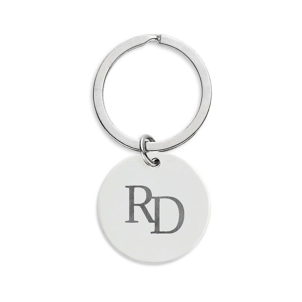 922 - Engraved Stainless Steel Round Keychain — Personalized Initials Monogram