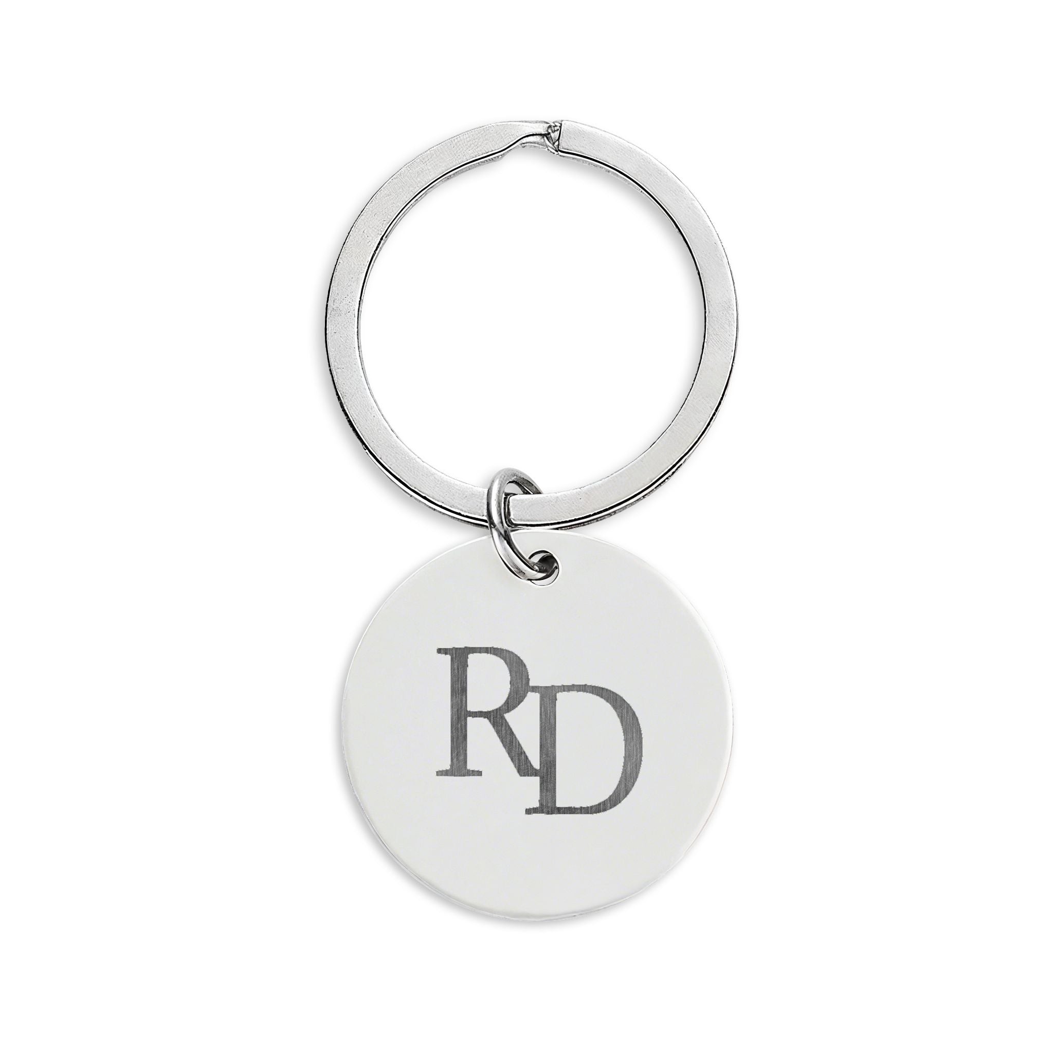 922 - Engraved Stainless Steel Round Keychain — Personalized Initials Monogram