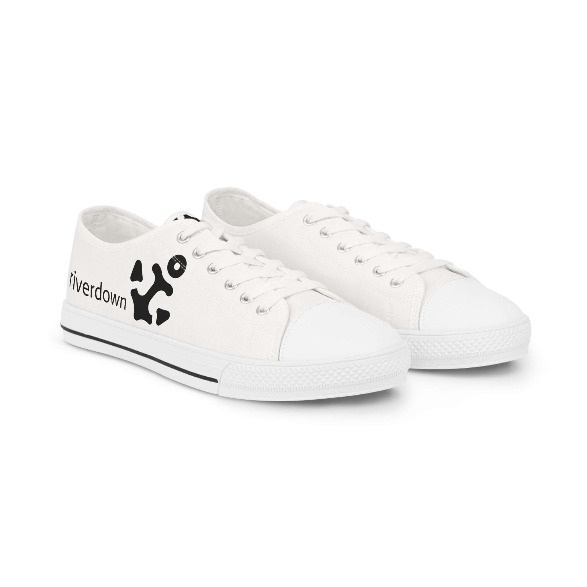 81 - Men's Low Top White Sneakers — Minimal Black Abstract Design