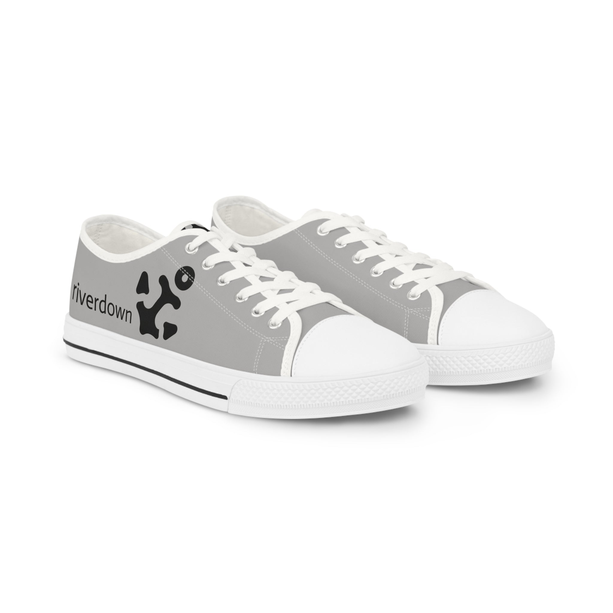 81 - Men's Grey Low Top Sneakers — Minimal Black Abstract Design