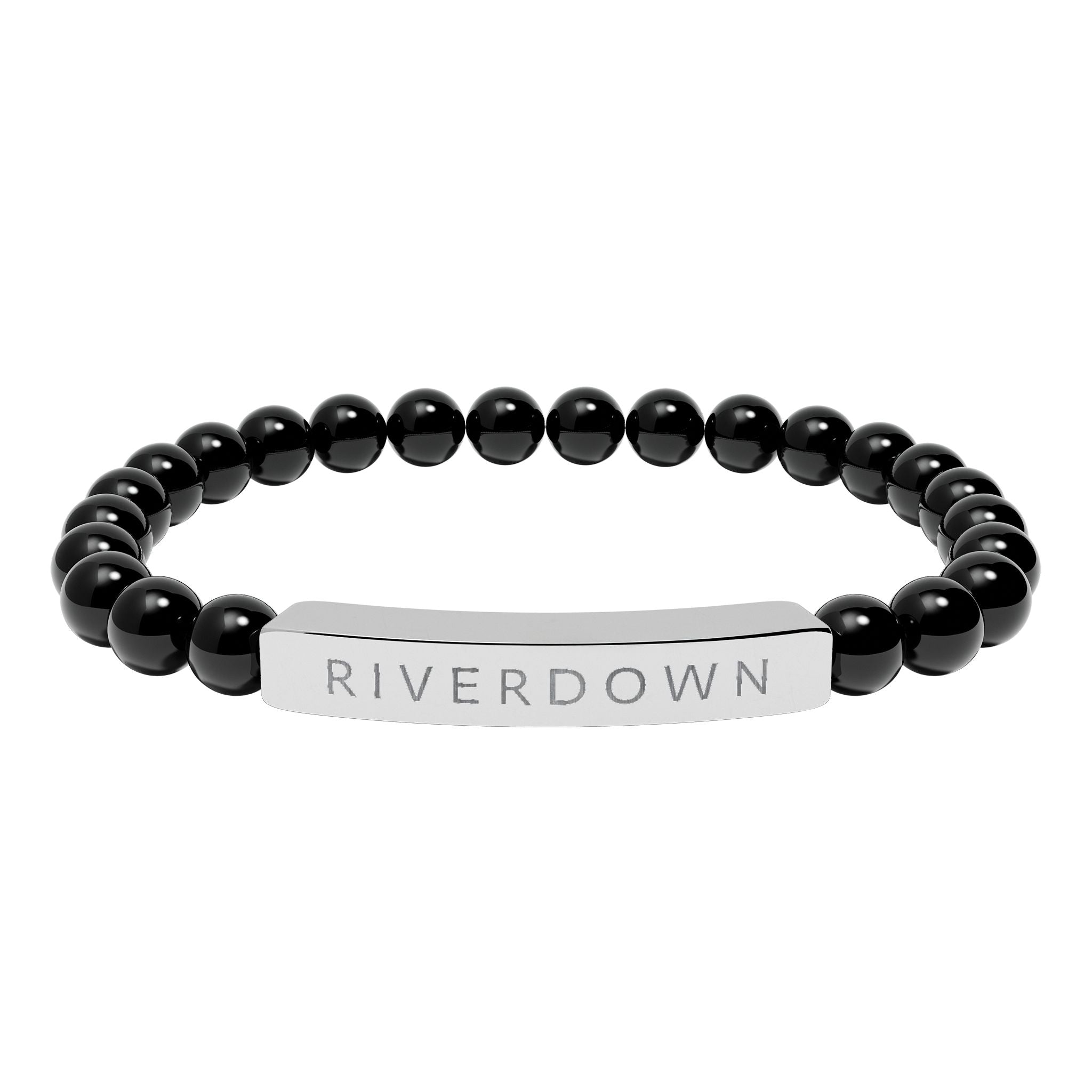 927 - Engraved Natural Stone Stretch Bar Bracelet — Personalized Riverdown Bead Bracelet