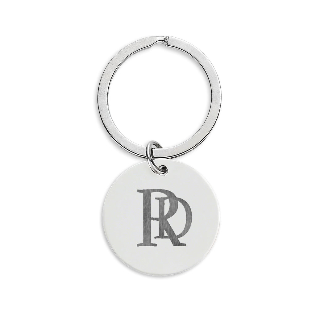 922 - Engraved Stainless Steel Round Keychain — Personalized Initials Monogram