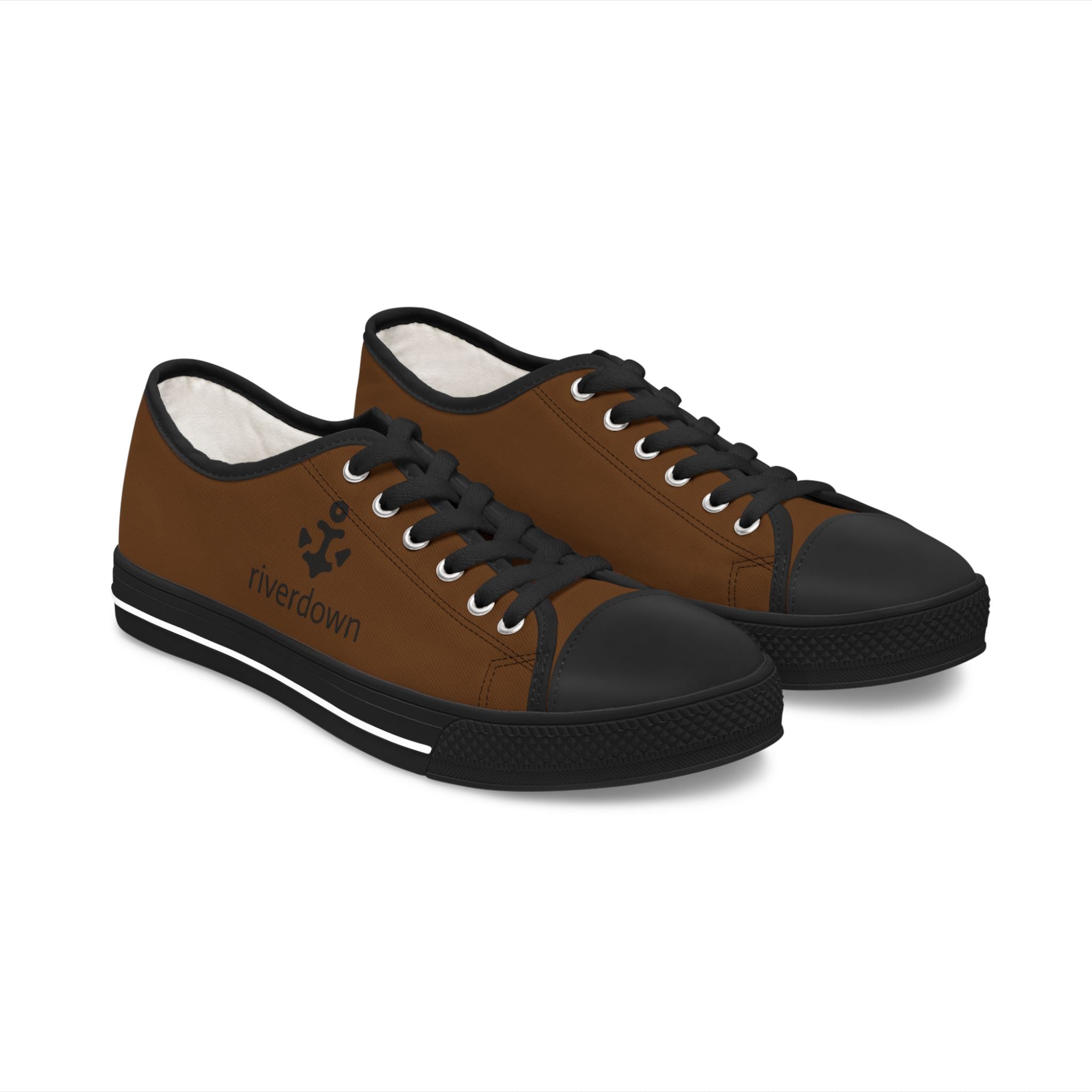 81 - Women's Sailing Anchor - Low Top Sneakers — Minimal White Canvas Shoes with Small Side Logo