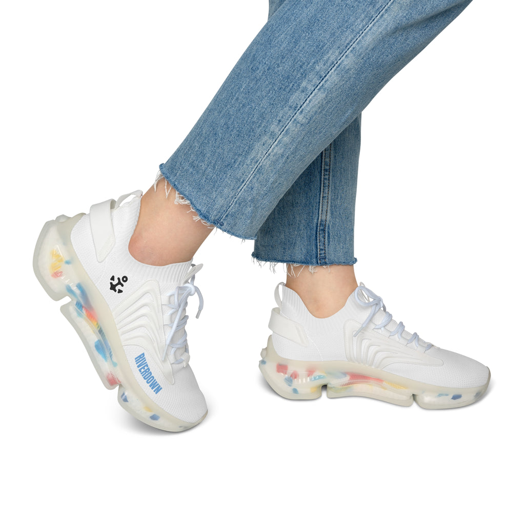 81 - Women’s White Mesh Sneakers – Lightweight Breathable Athletic Shoes with Color-Accent Sole