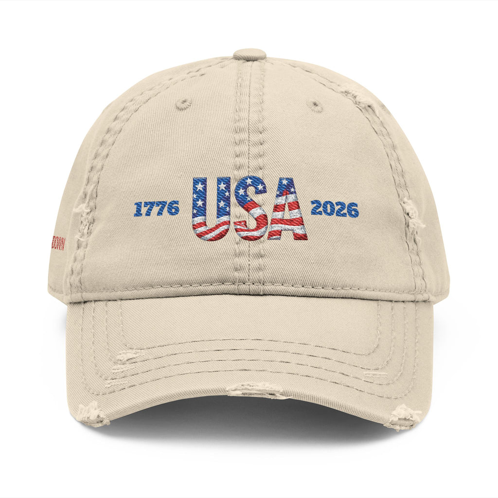 920 - Hat USA 1776 - 2026 Distressed Embroidered 'Riverdown' Dad Hat – Vintage Washed Baseball Cap