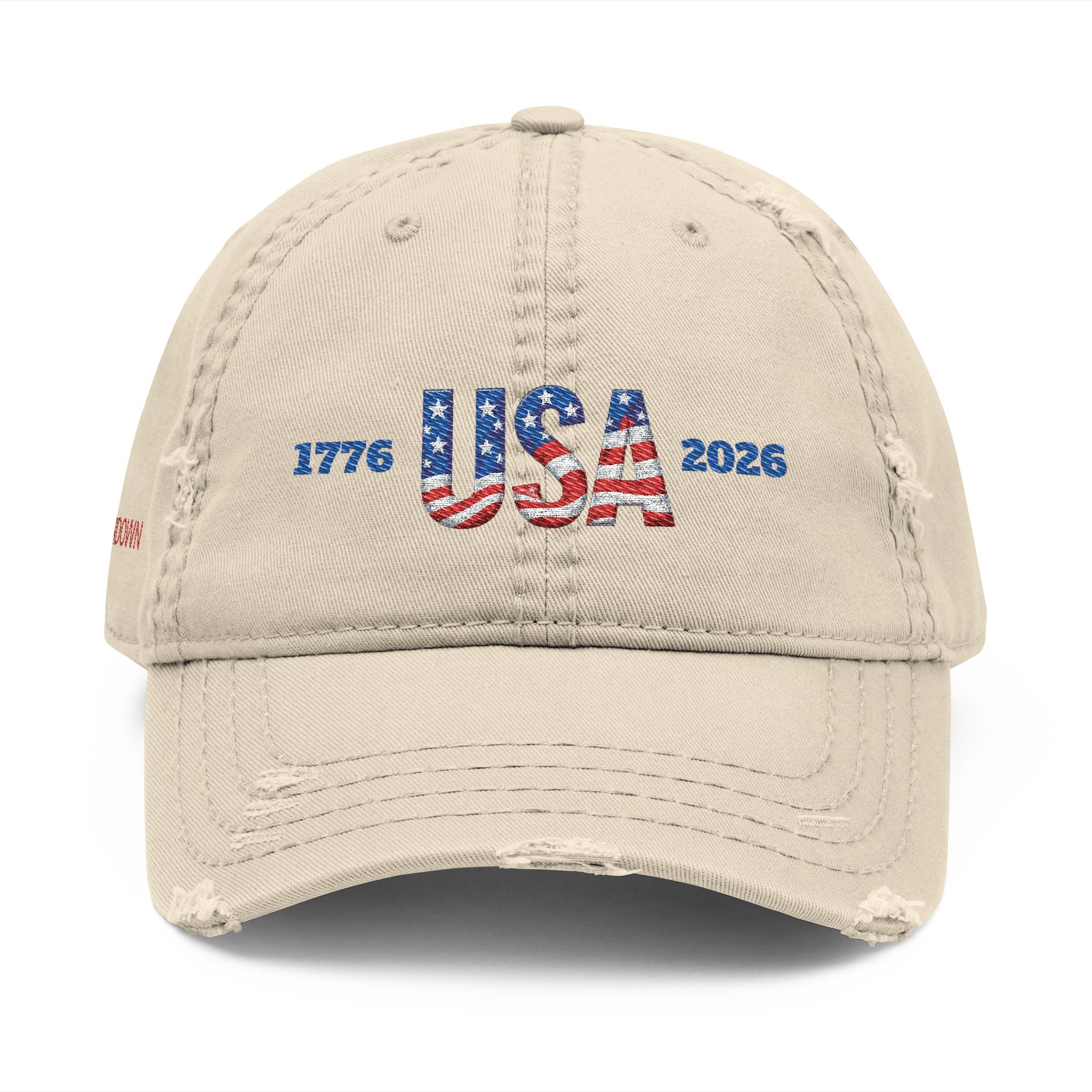920 - Hat USA 1776 - 2026 Distressed Embroidered 'Riverdown' Dad Hat – Vintage Washed Baseball Cap
