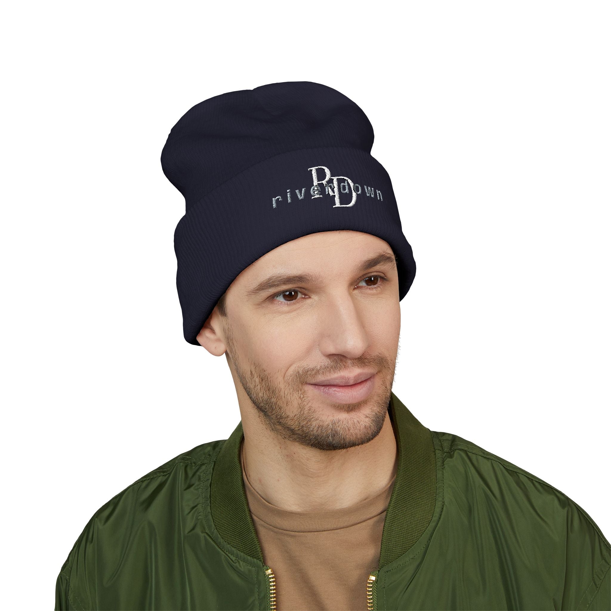 92 - RD Embroidered Cuffed Beanie — Classic Knit Hat, Bold Yellow