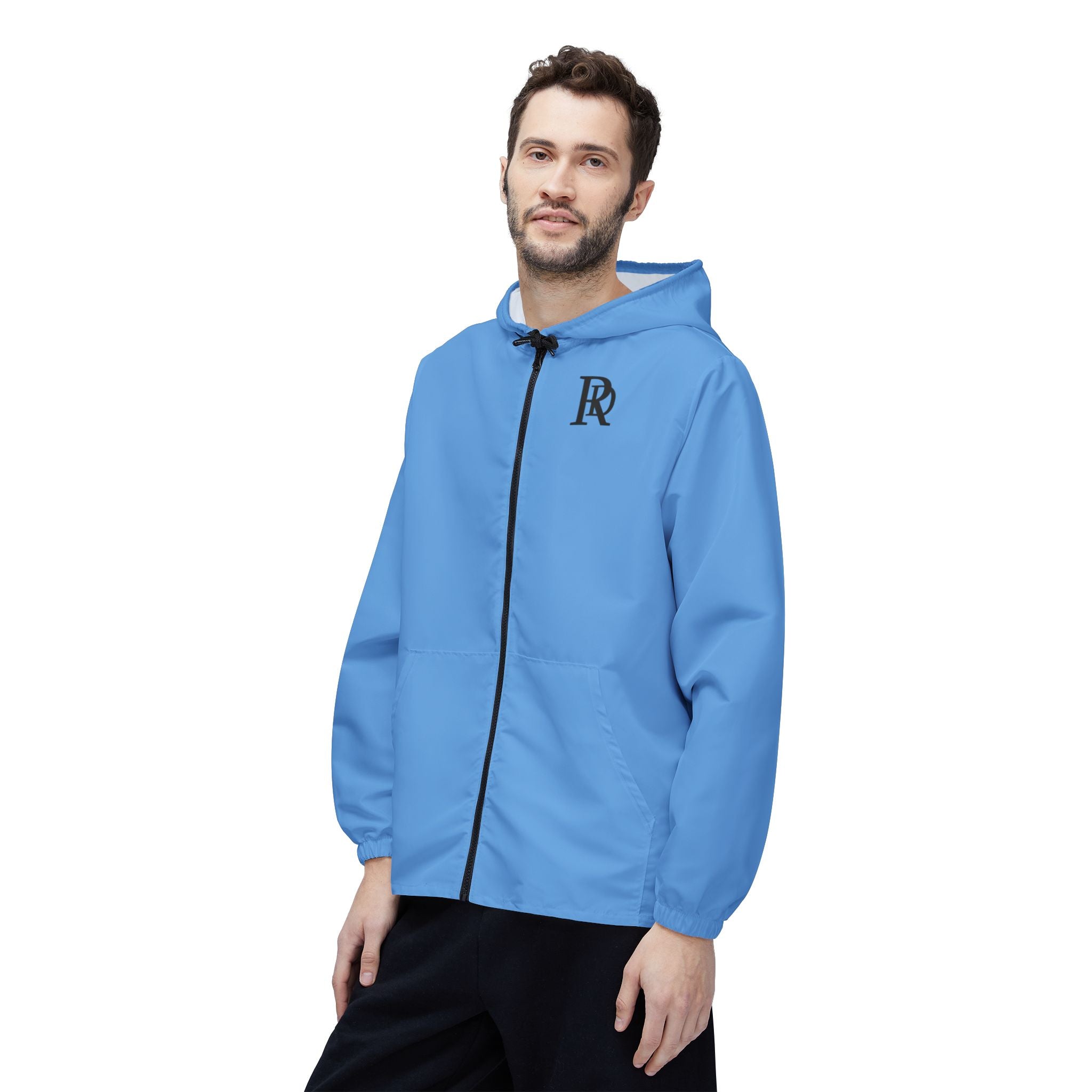 52 - Jacket Light Blue Hooded Windbreaker Jacket – Minimal 'R|D' Logo Sport Shell