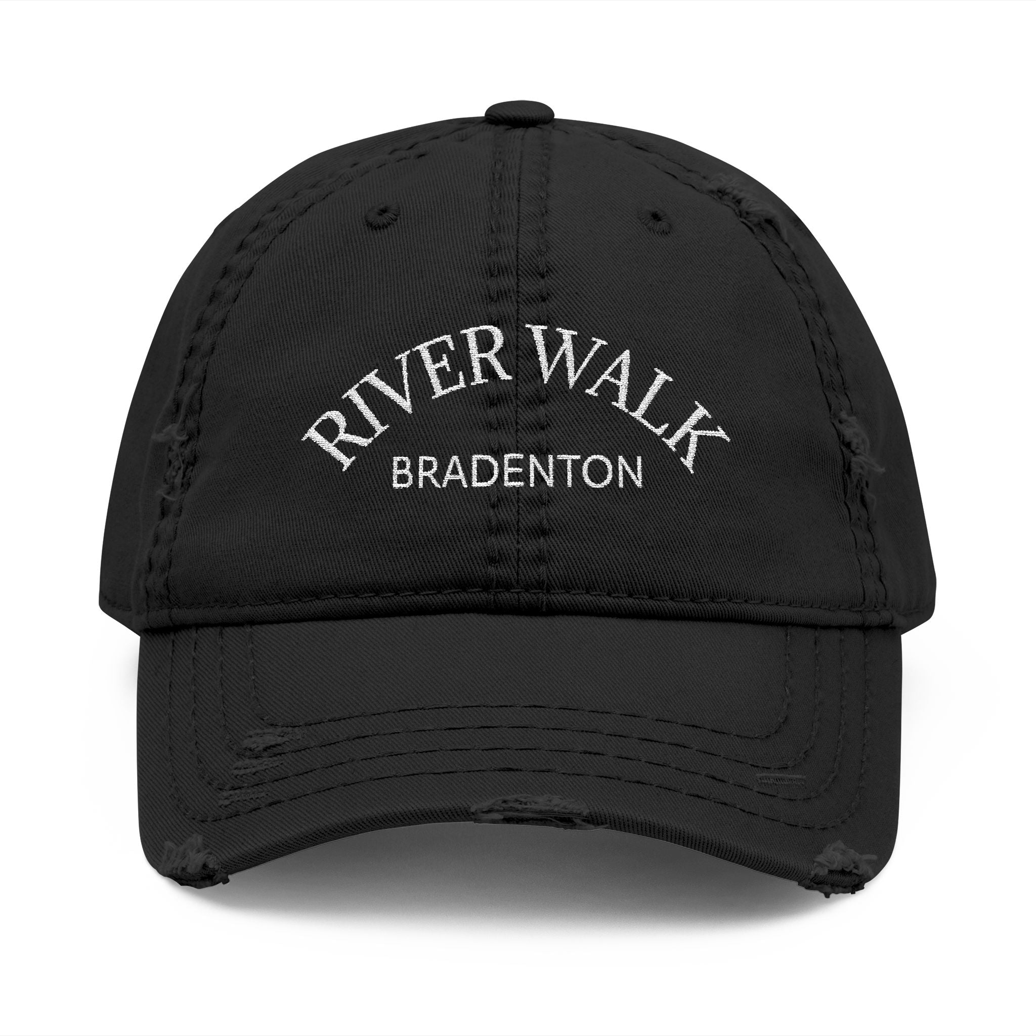 92 - River Walk Distressed Embroidered "River Walk Bradenton" Dad Hat — Vintage Washed Baseball Cap