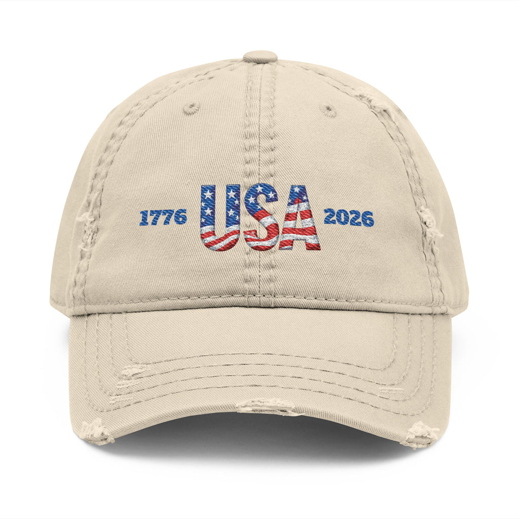 920 - Hat USA 1776 - 2026 Distressed Embroidered 'Riverdown' Dad Hat – Vintage Washed Baseball Cap
